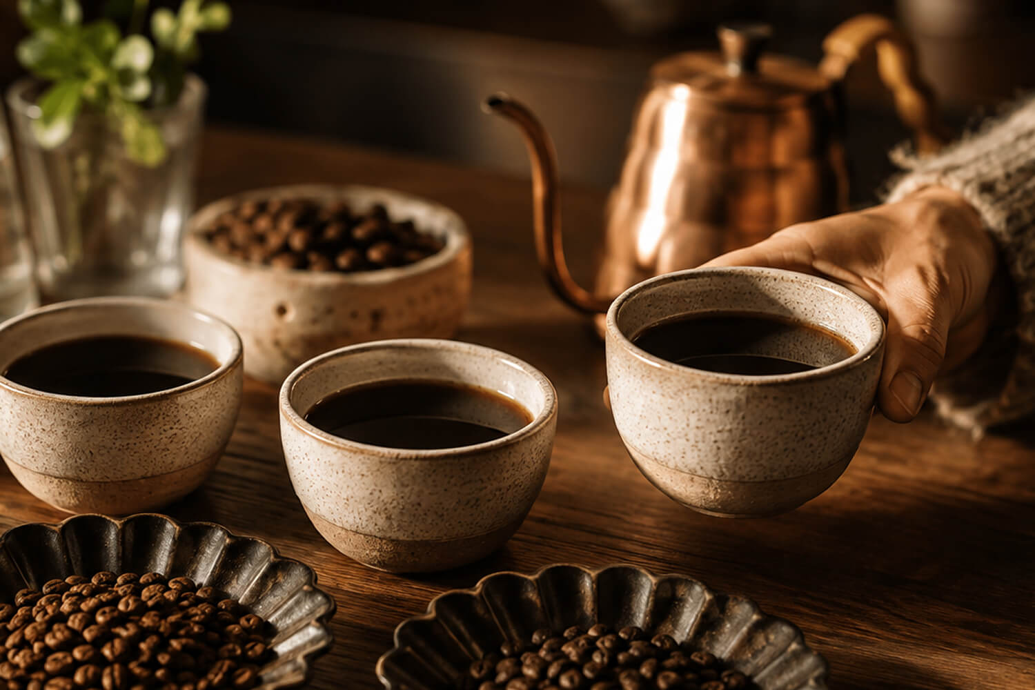 a display of coffee and tea