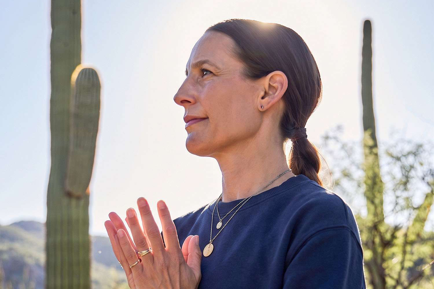 Woman Practicing Gratitude in the Sonoran Desert