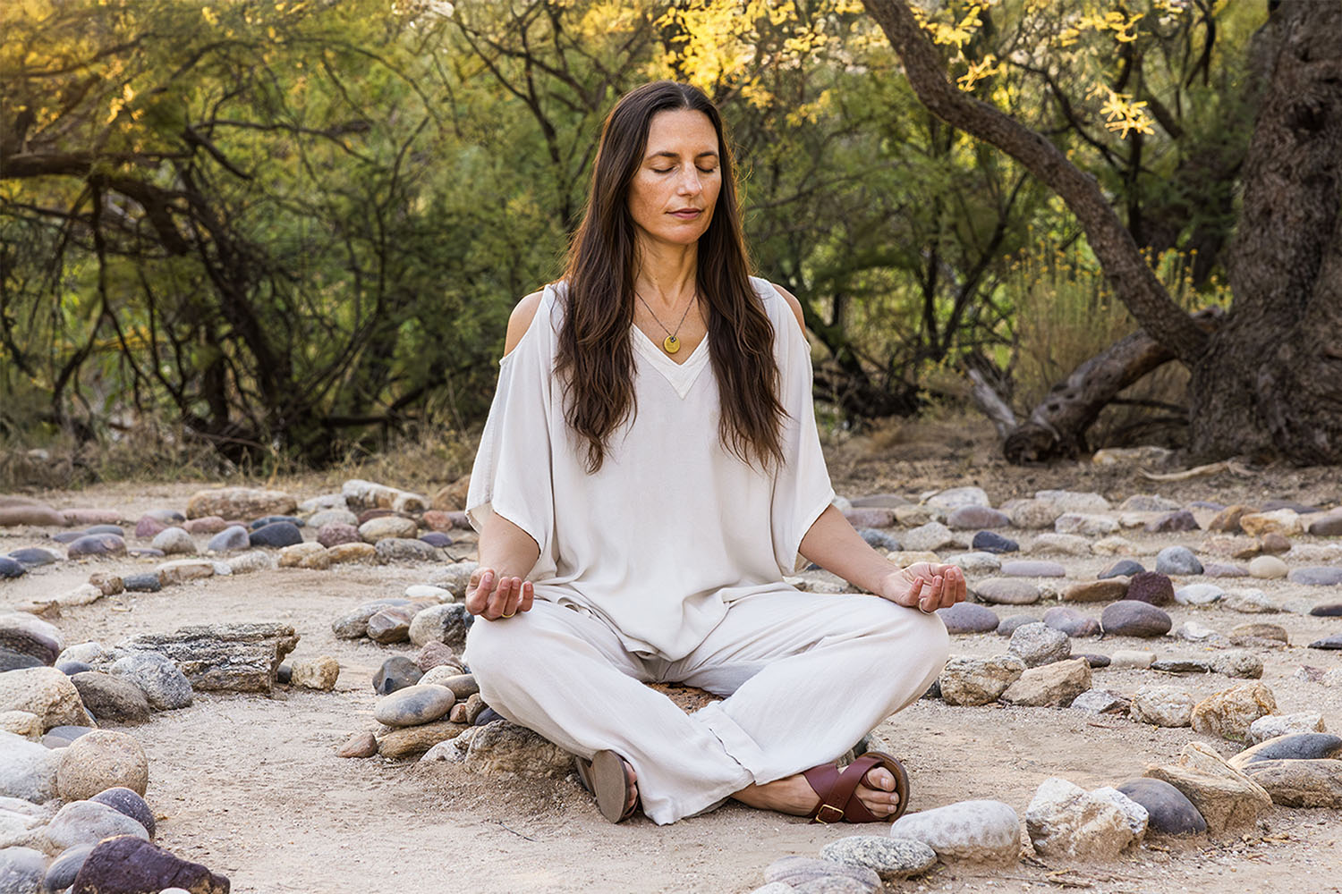 Woman Meditating Inside the Labyrinth at Canyon Ranch Tucson