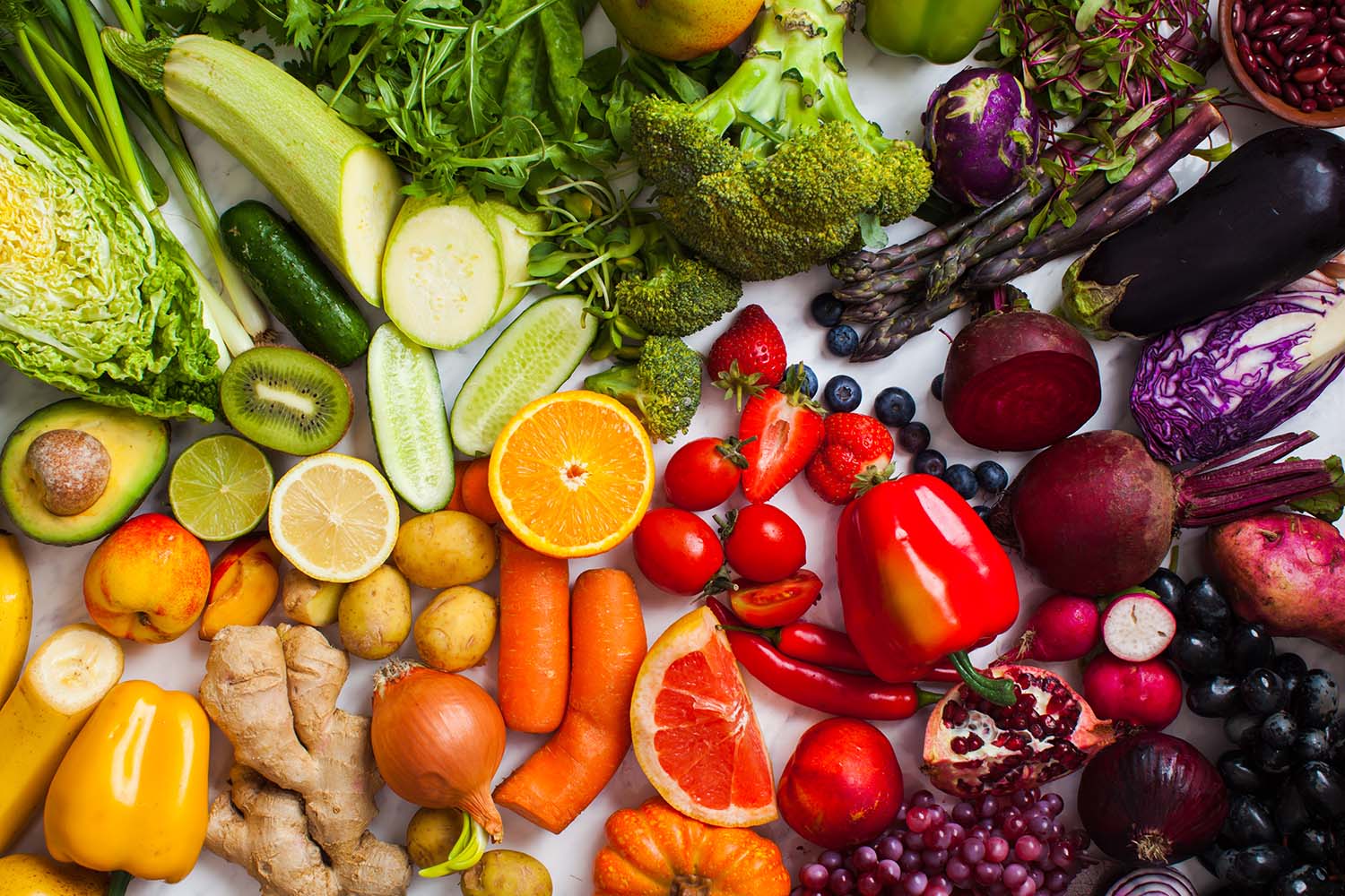 A Display of Healthy Foods in Rainbow Colors 