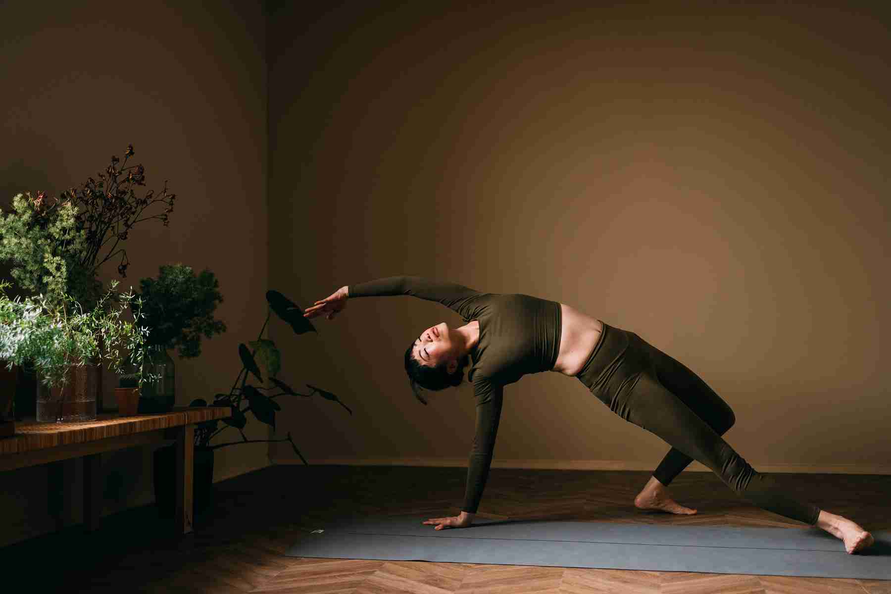 a woman doing yoga