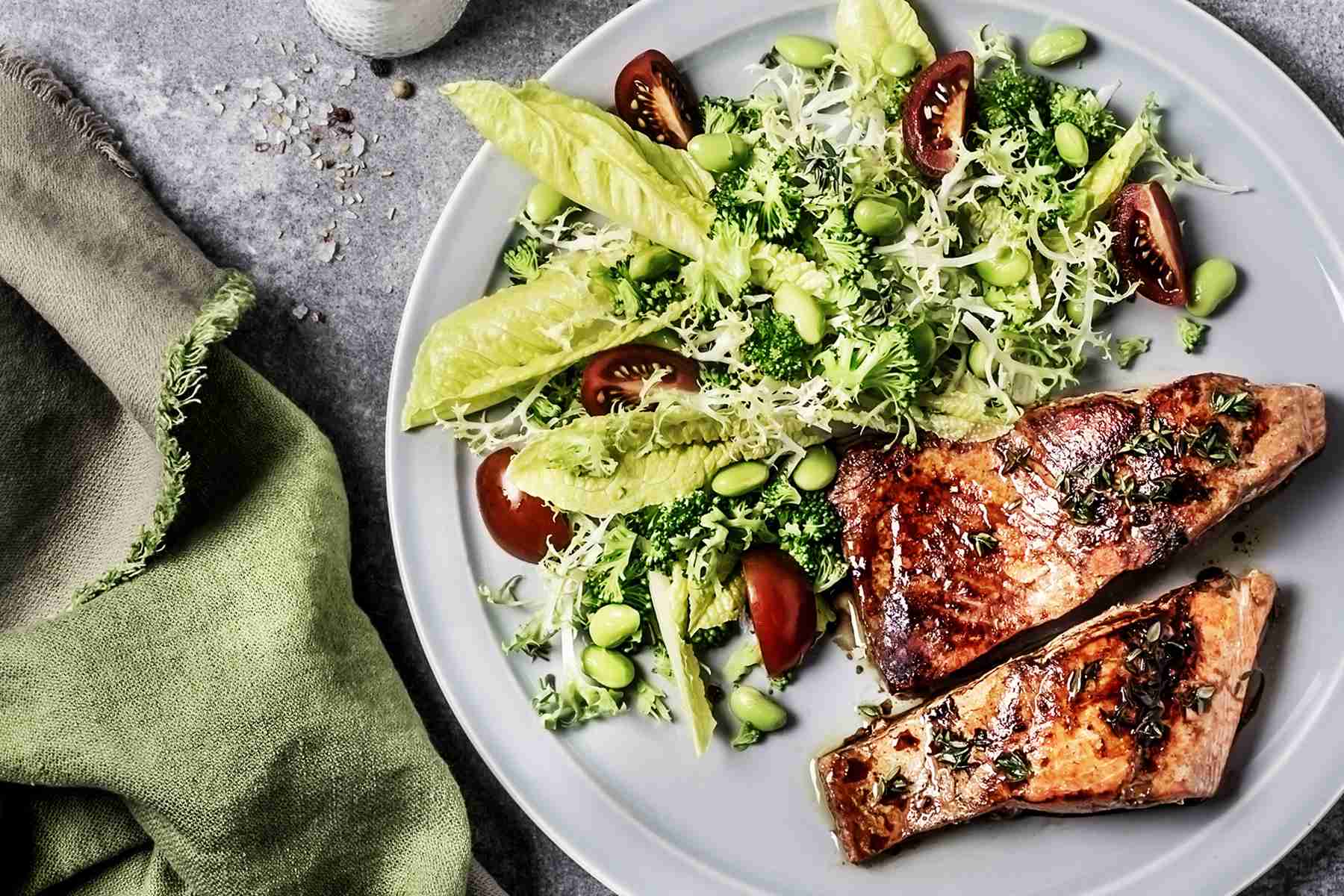 Grilled Salmon and Charred Broccolini Caesar 