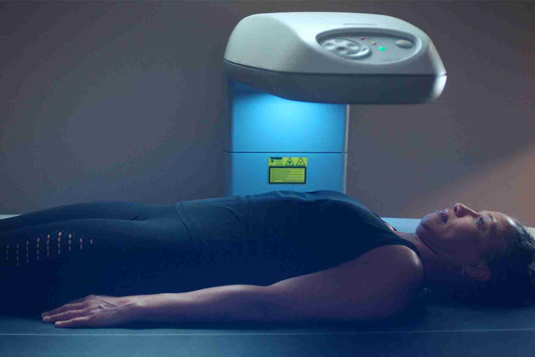 A woman getting a dexa scan