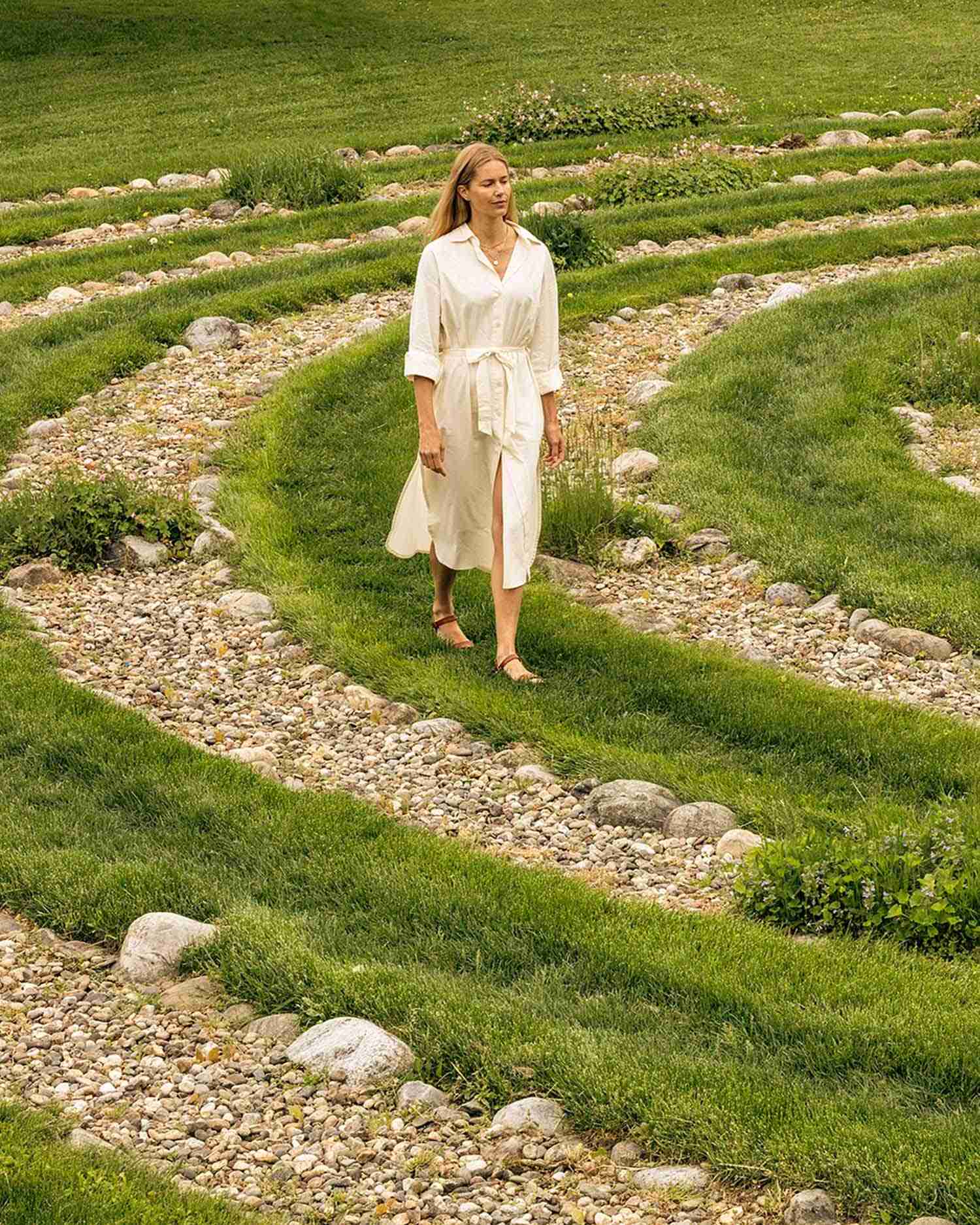 a woman walking peacefully