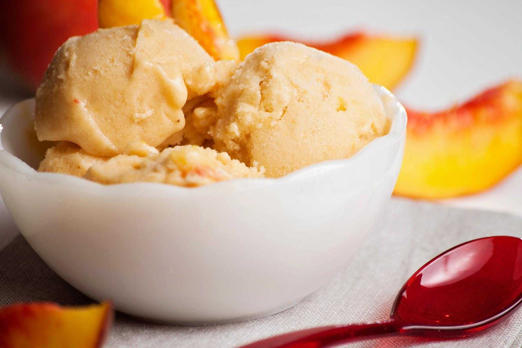 Bowl of peach sorbet.