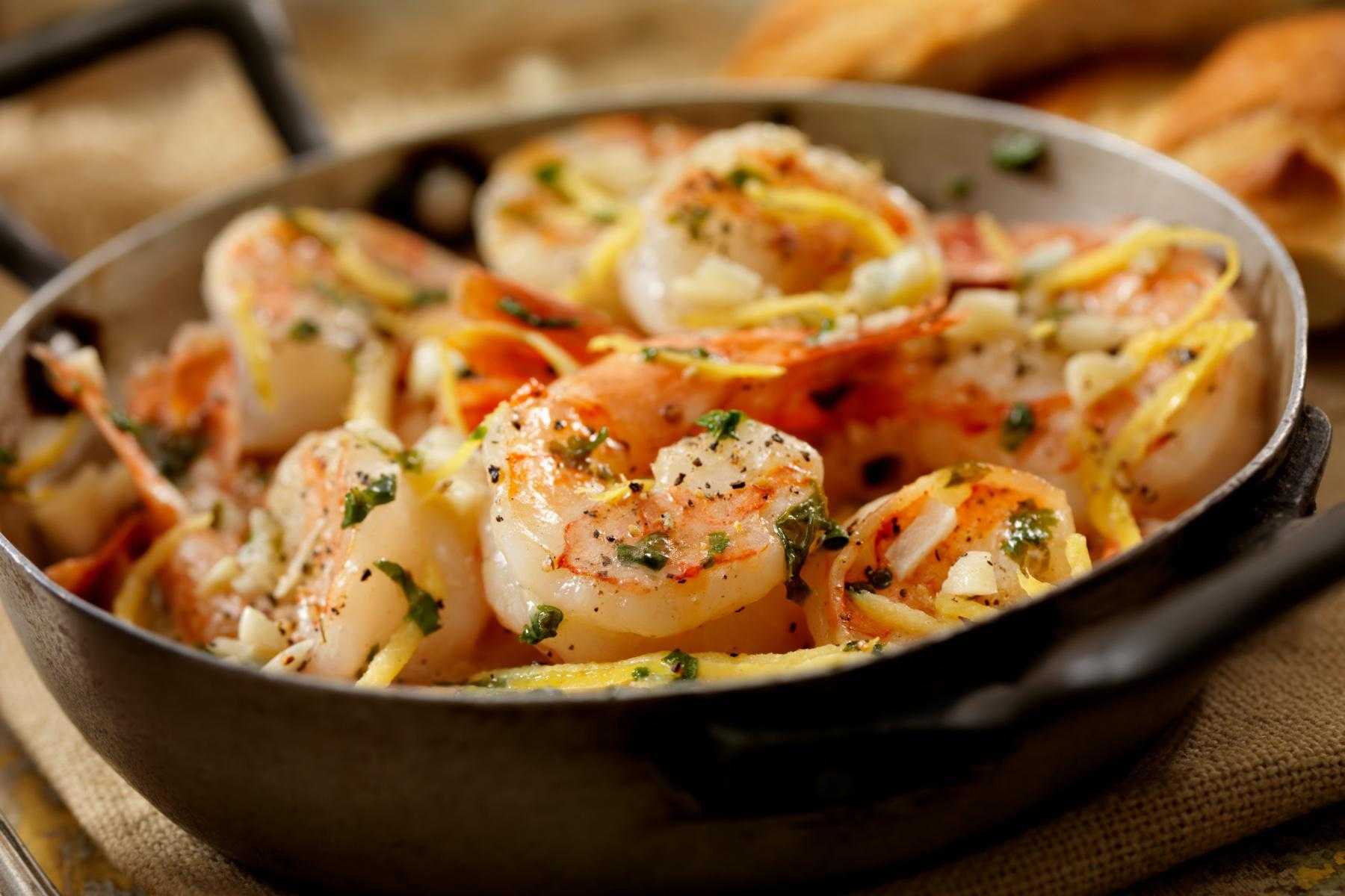A pan of shrimp scampi.