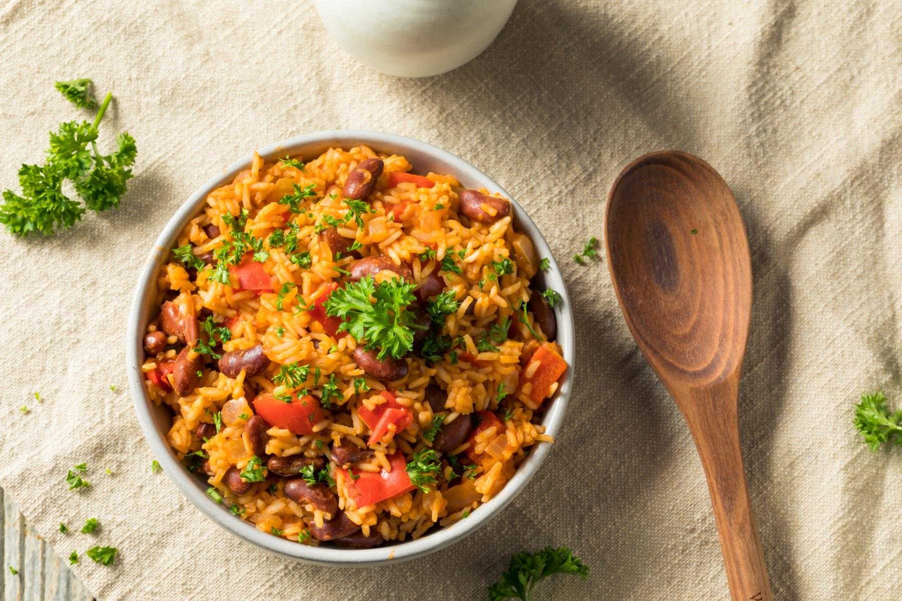 Overhead view of a bowl of risotto.