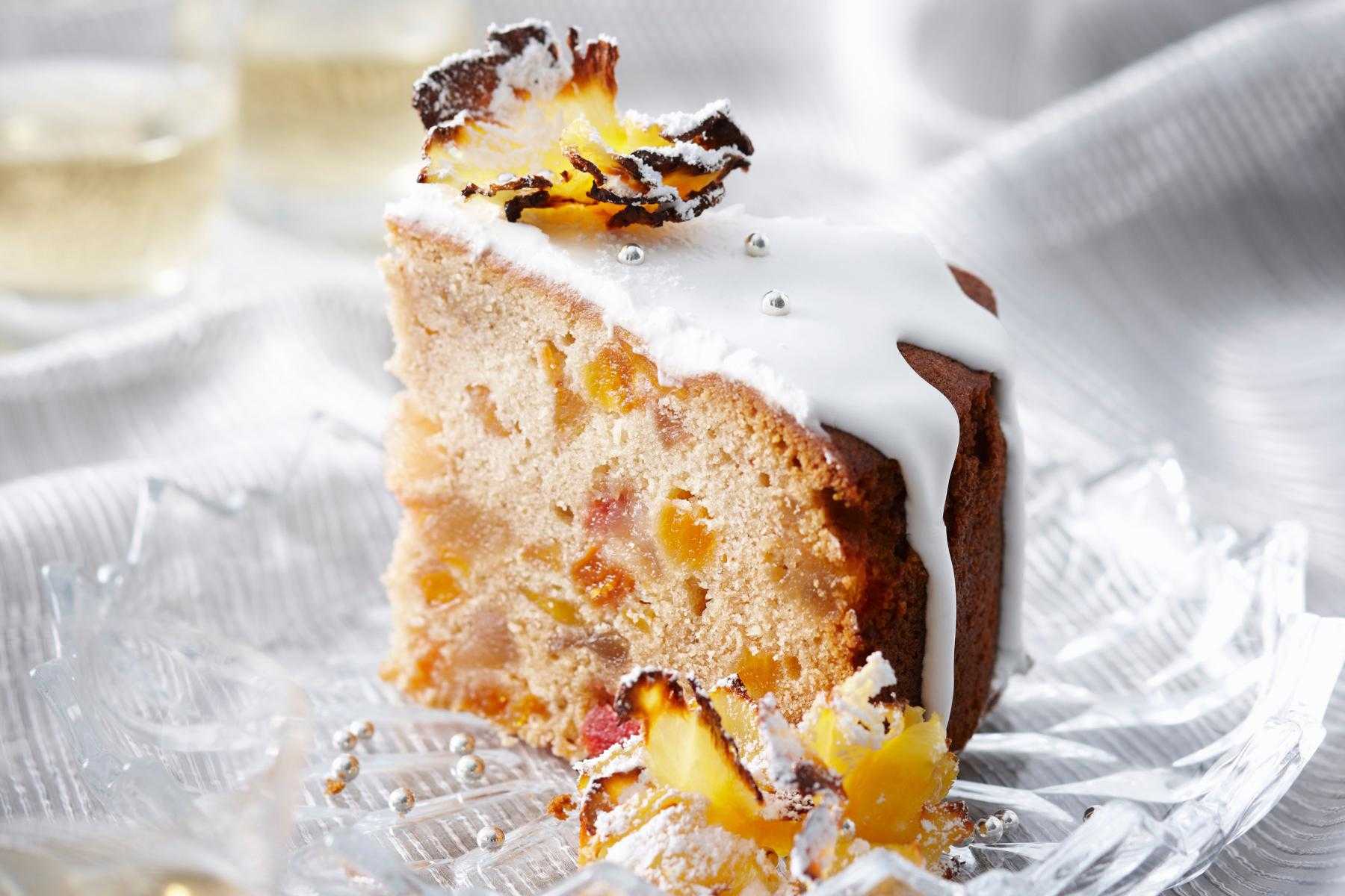 Slice of pineapple trifle cake.