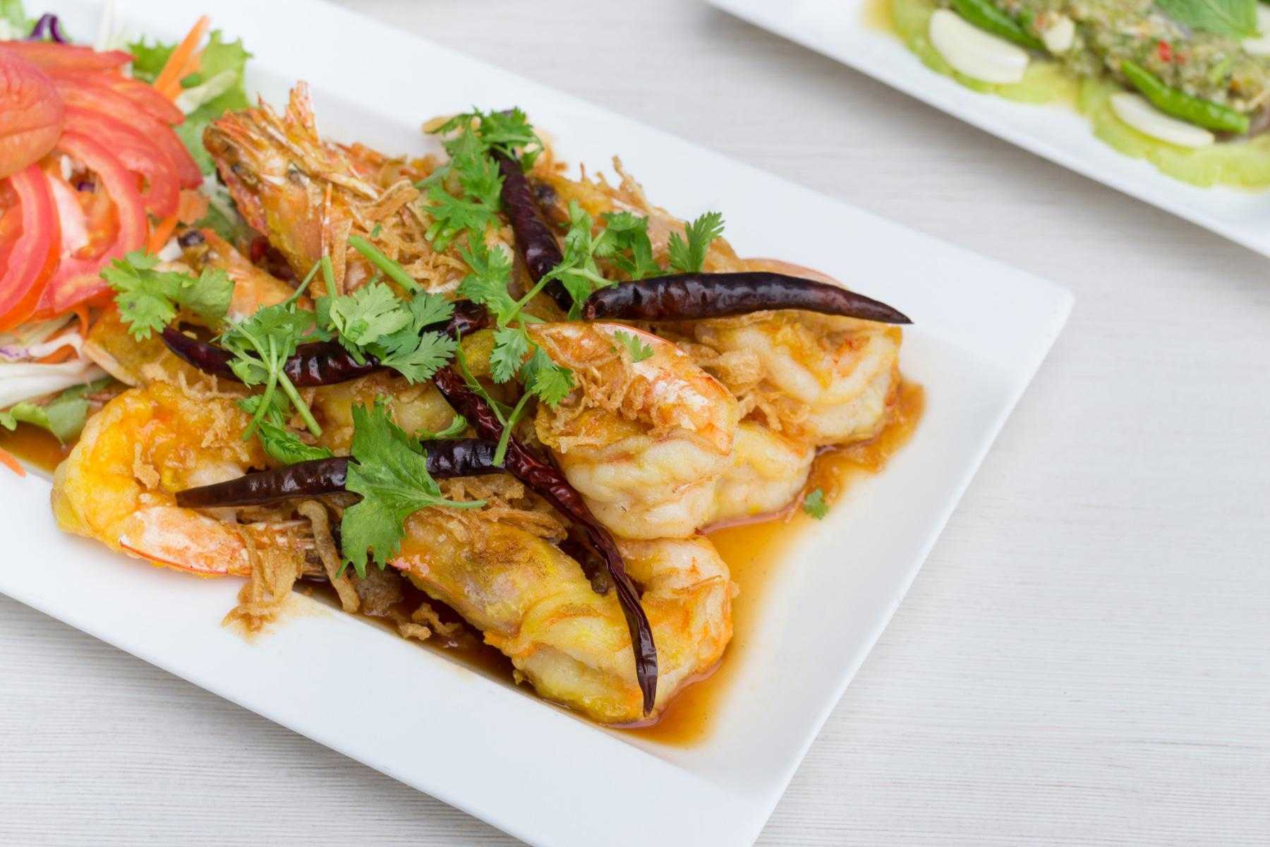 Plate of sautéed shrimp.