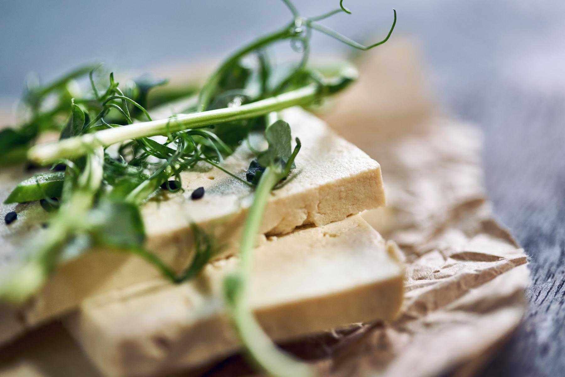 A close-up of Mu Shu vegetables and tofu.