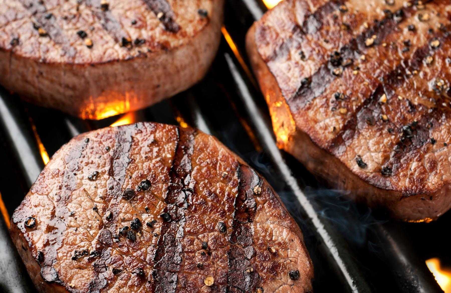 Steaks on the grill.