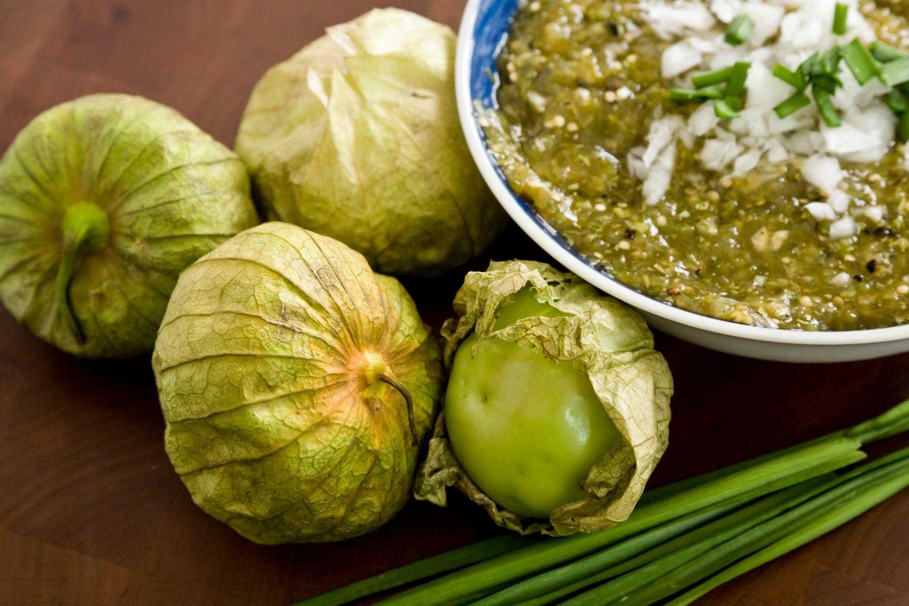 Close-up of tomatillo salsa.