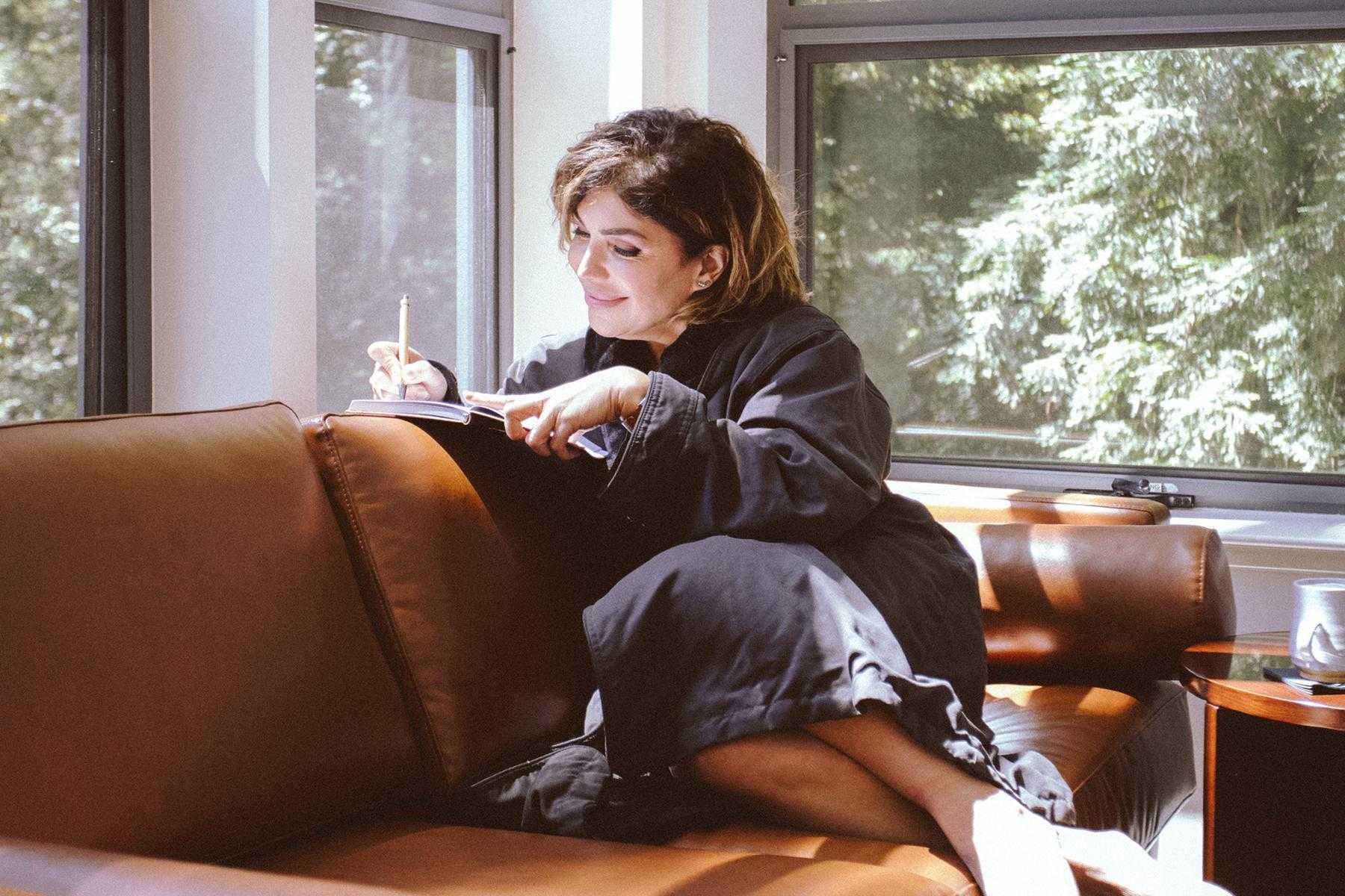 a woman practicing gratitude at Canyon Ranch Woodside Wellness Resort