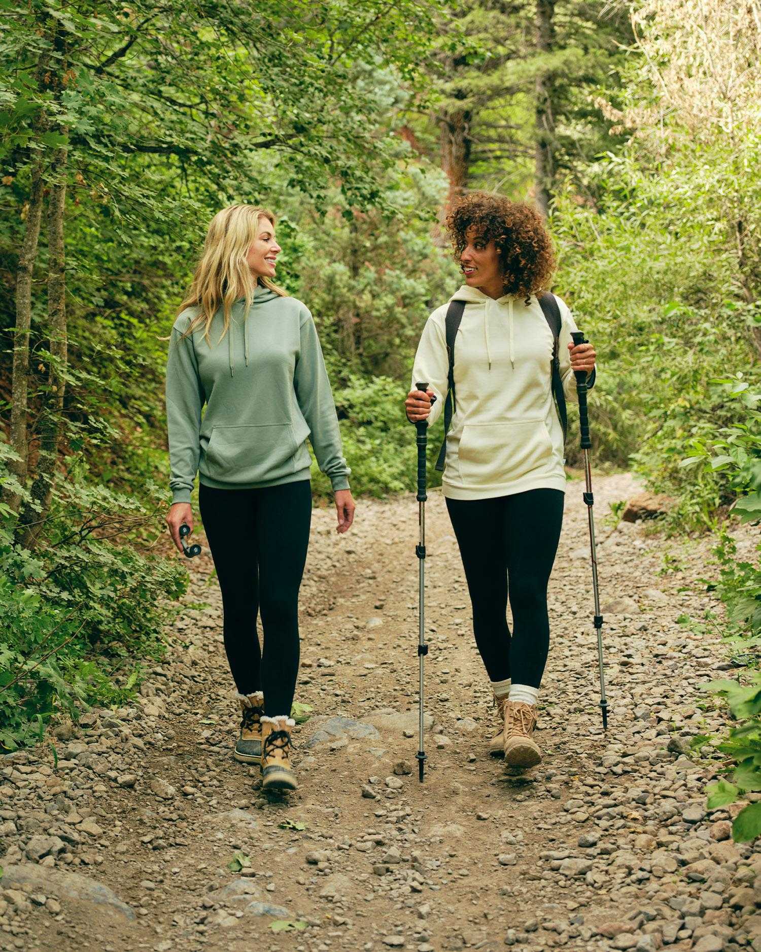 two best friends hiking in the forest