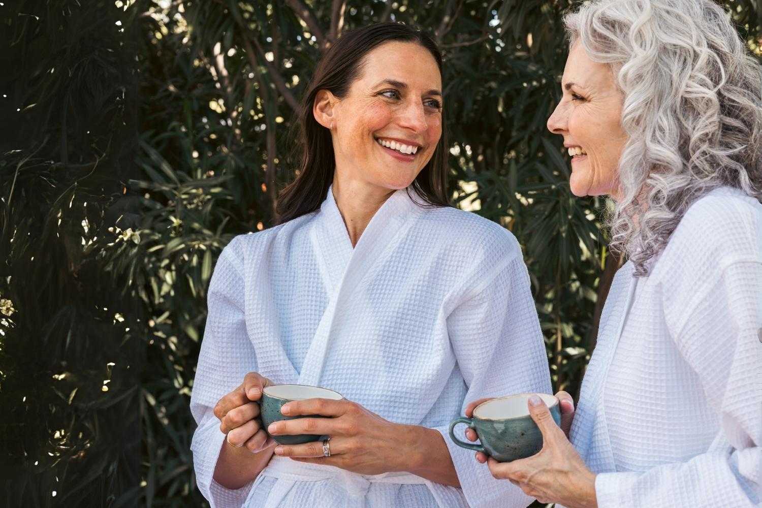 a mother and daughter talking