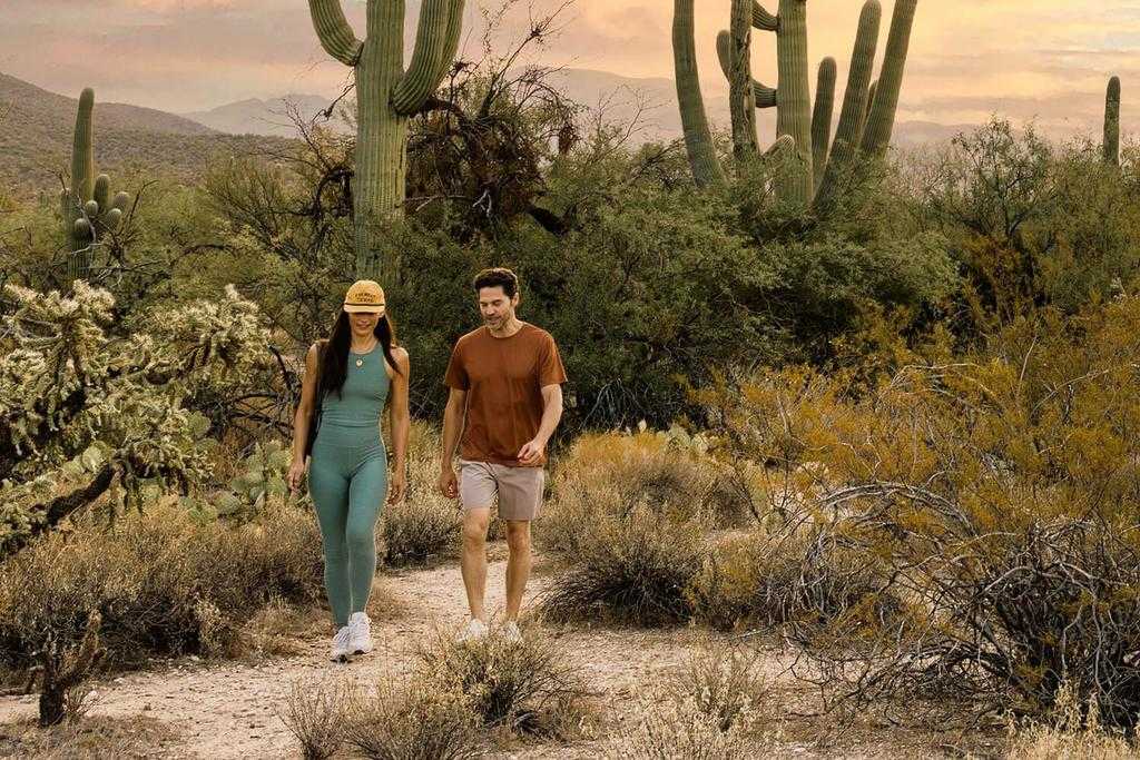A couple walking in the desert