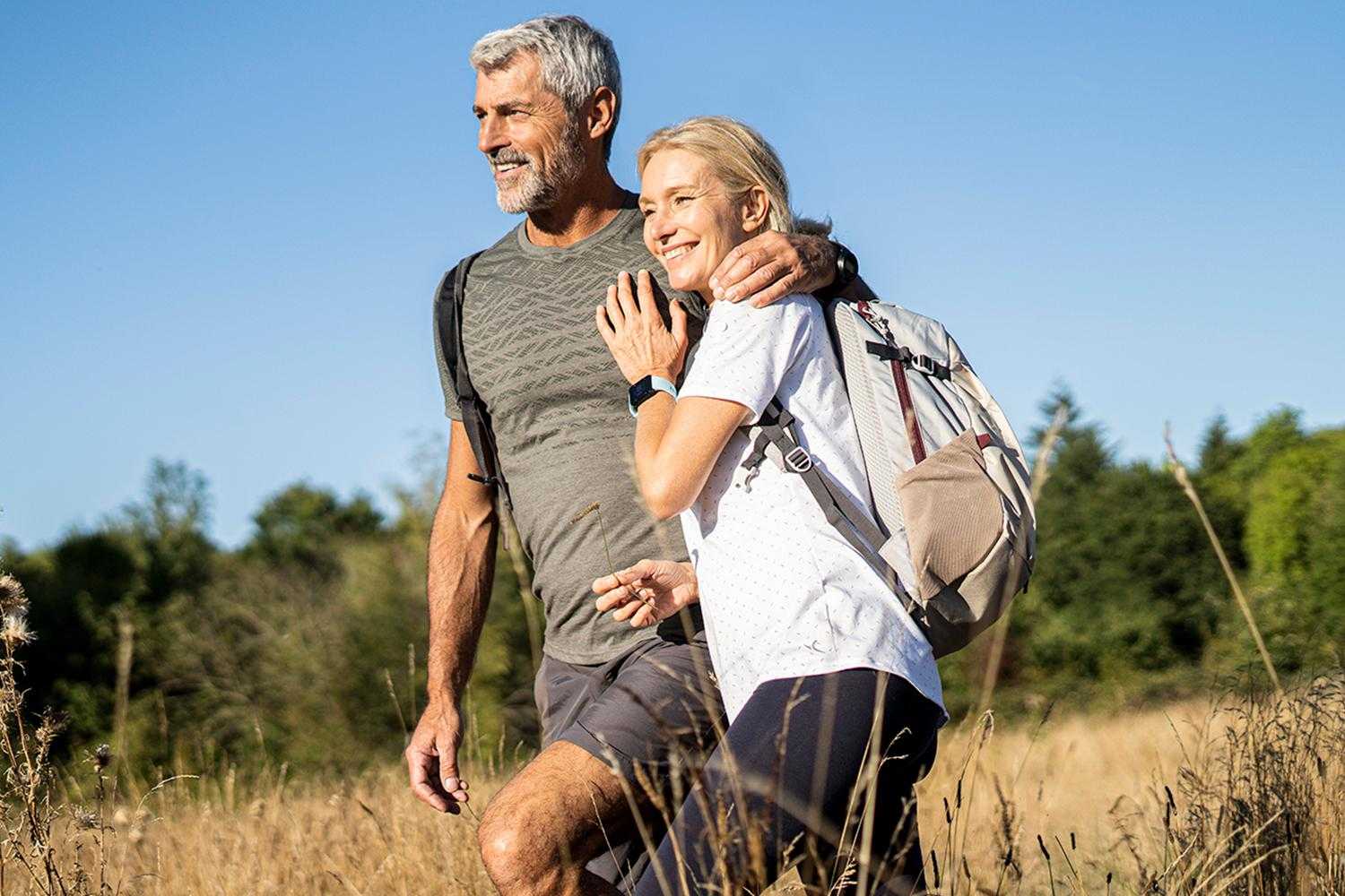 A man and woman hiking
