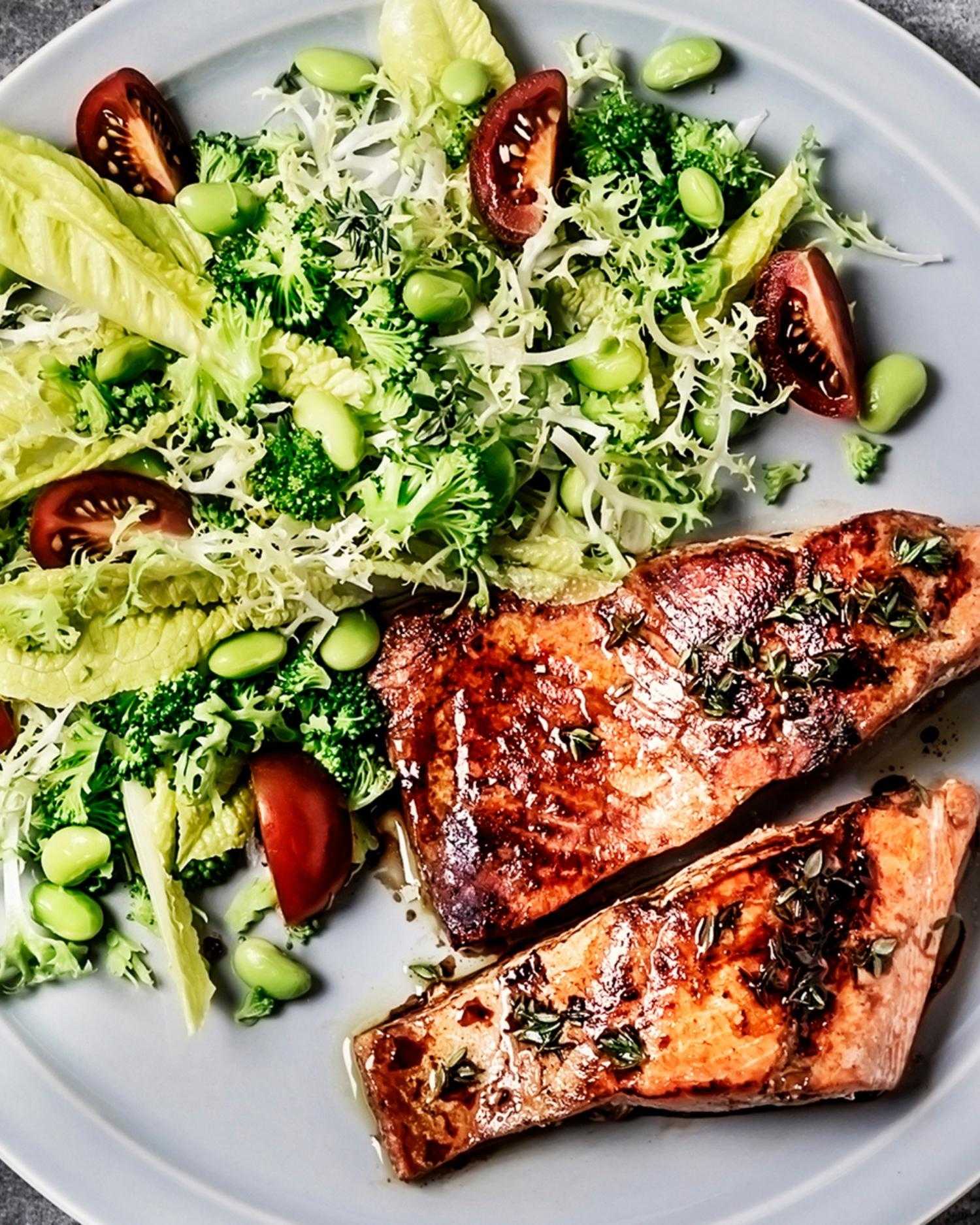 Grilled Salmon and Charred Broccolini Caesar 
