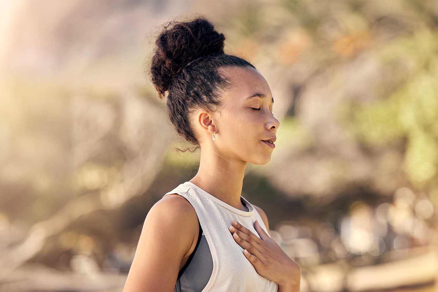 a woman meditating through breathwork at Canyon Ranch Tucson
