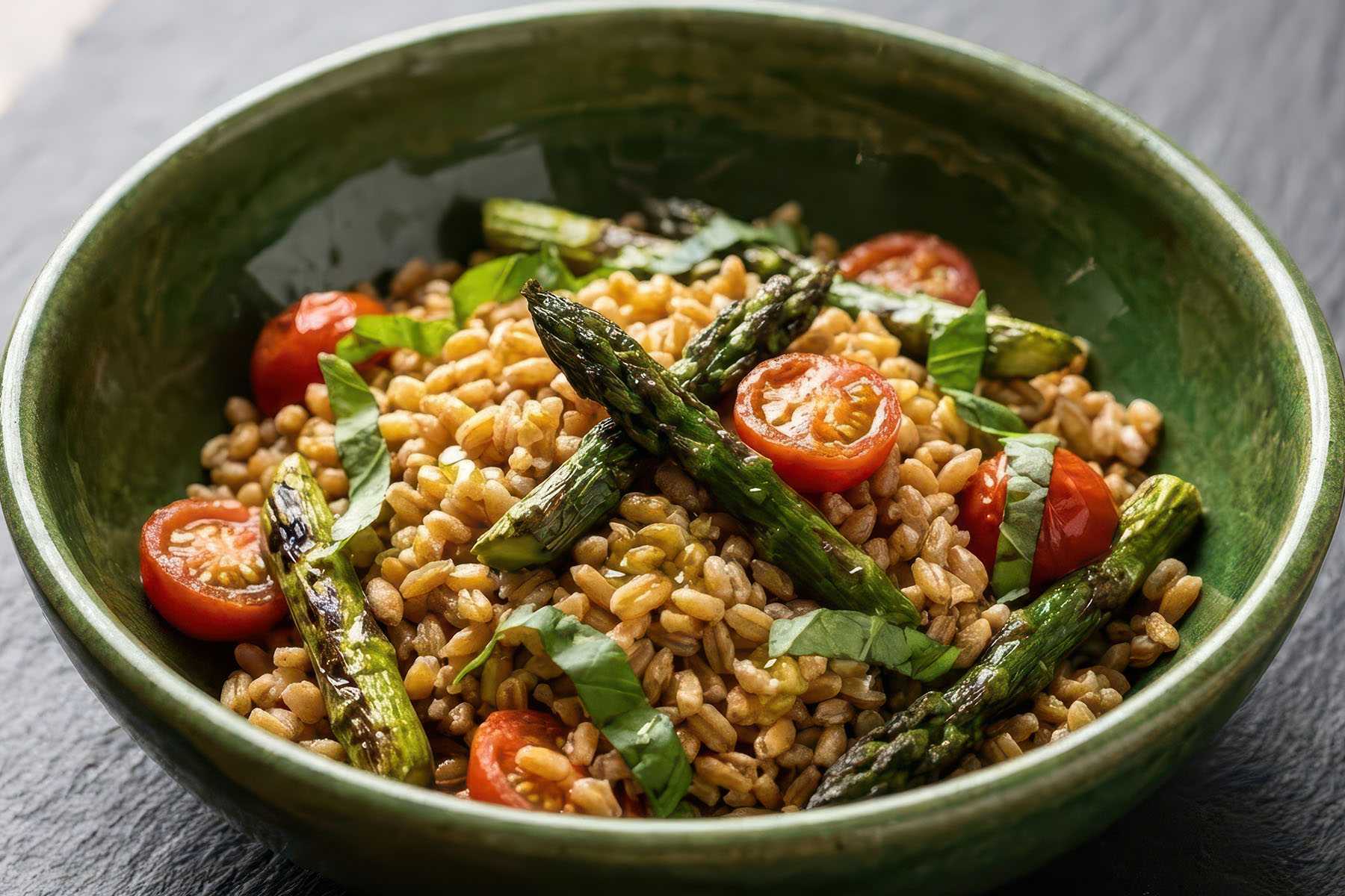 a bowl of farro salad