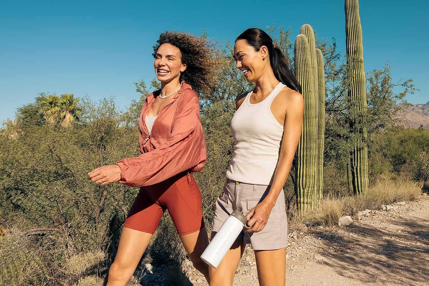 Two women hiking in the desert