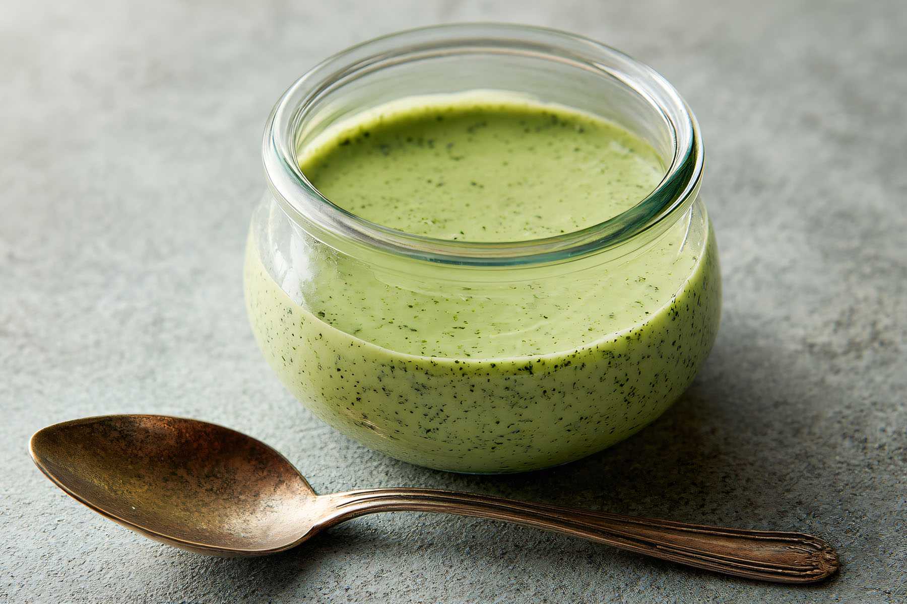 a jar of Tahini Avocado Dressing 