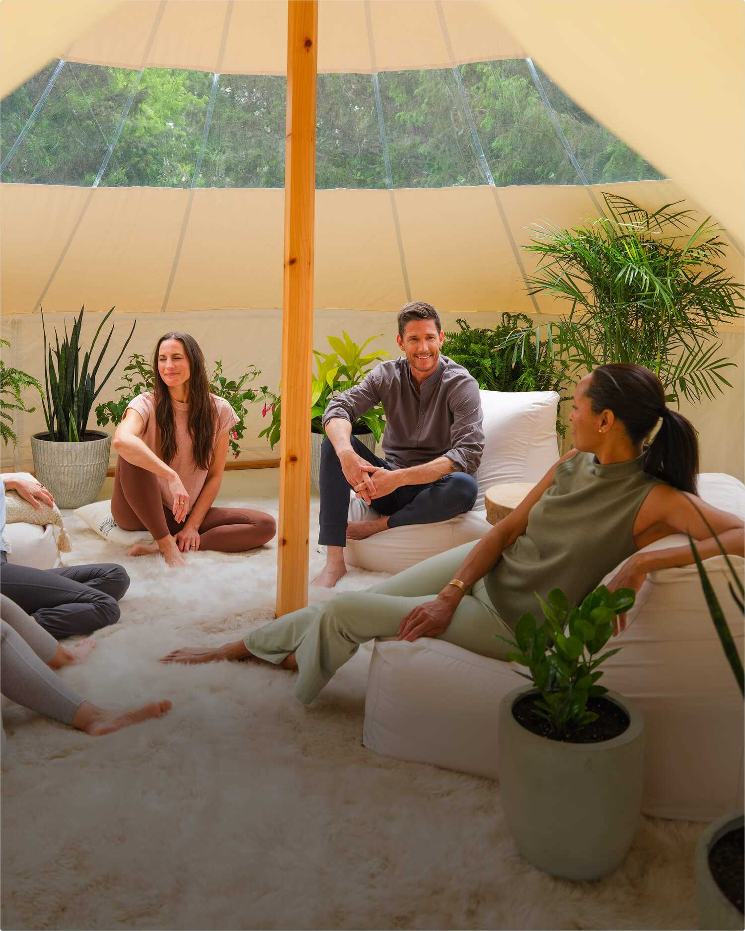 A group of people in a tent