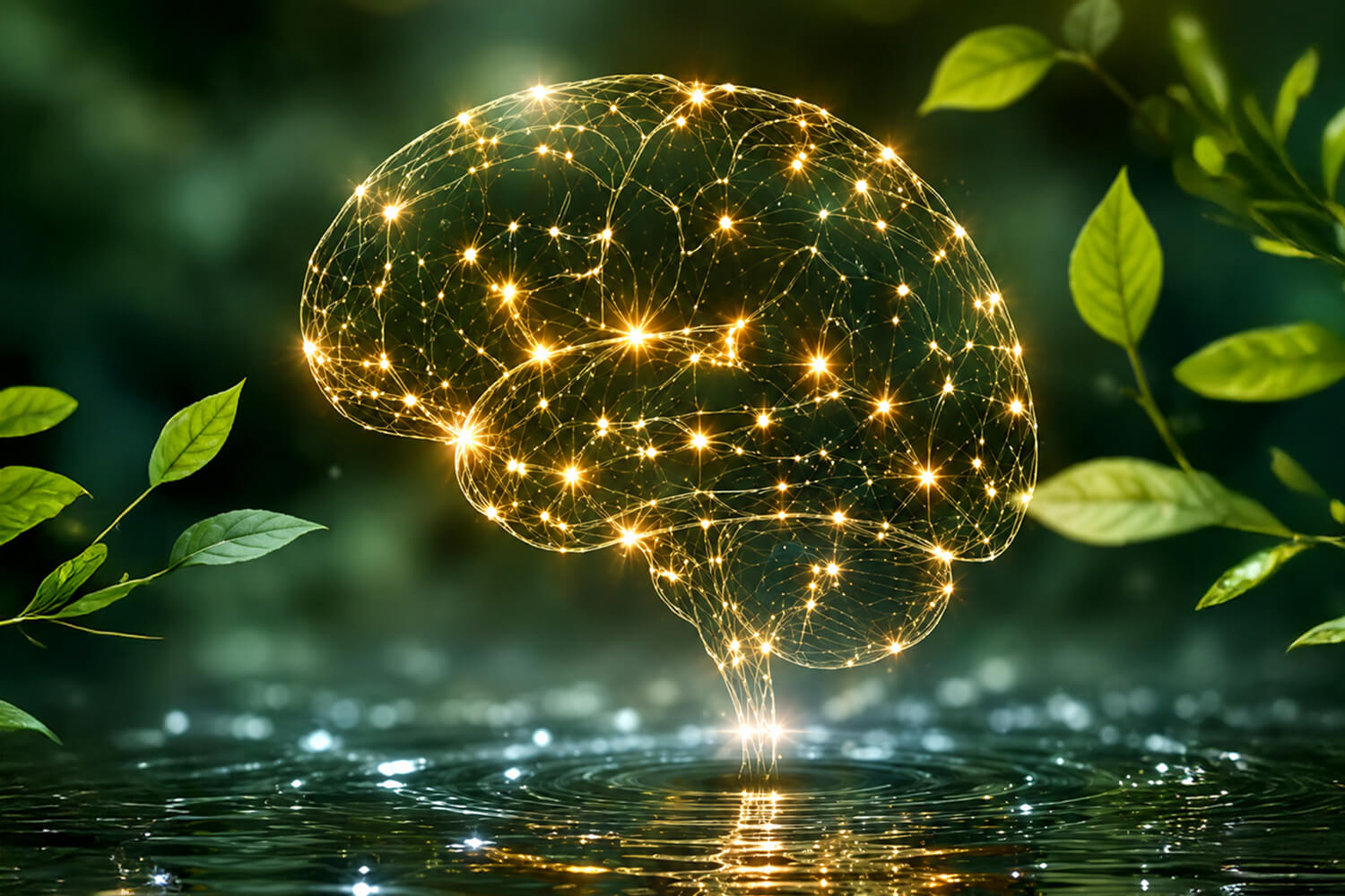 a digital graphic of brain activity over water