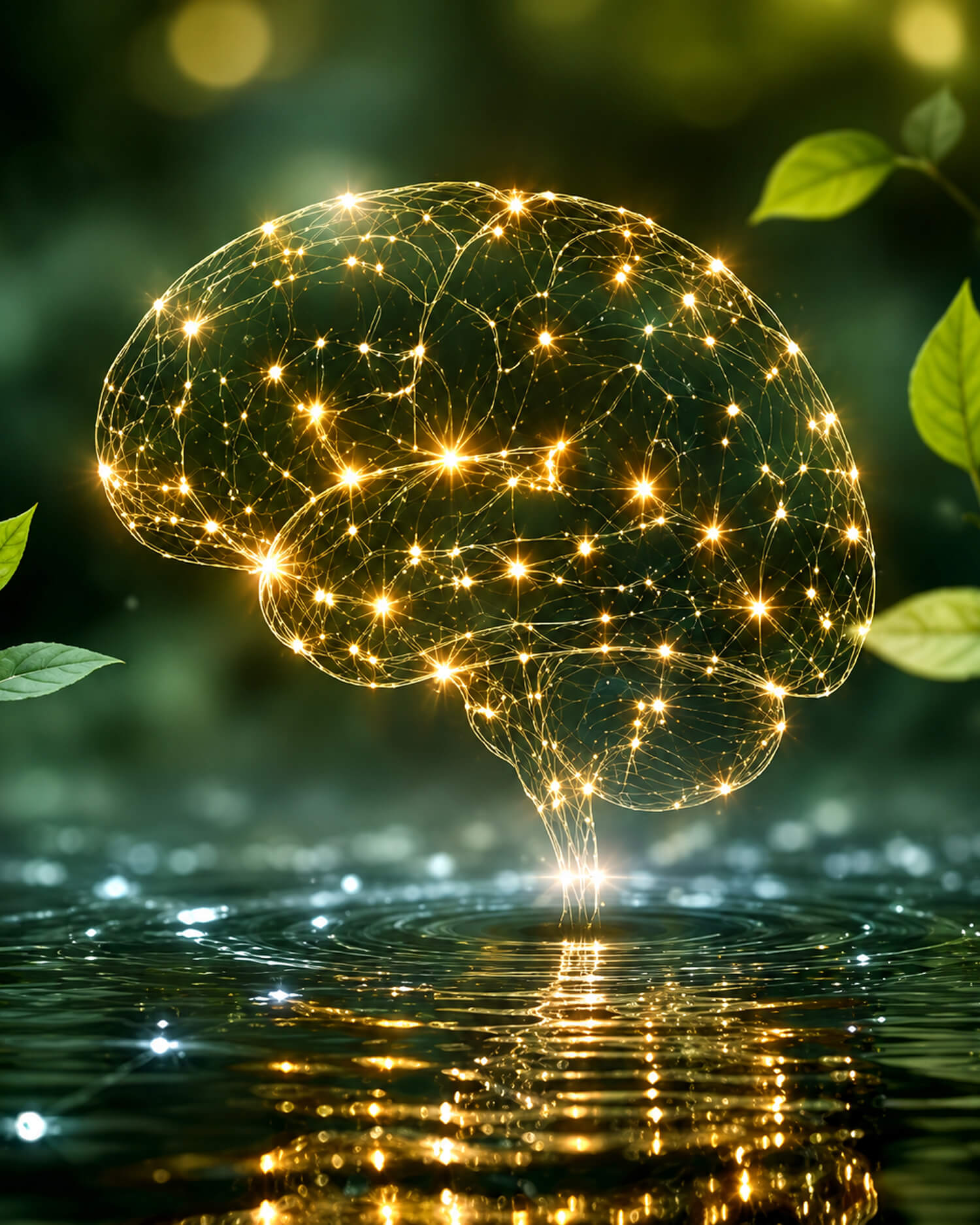 a digital graphic of brain activity over water