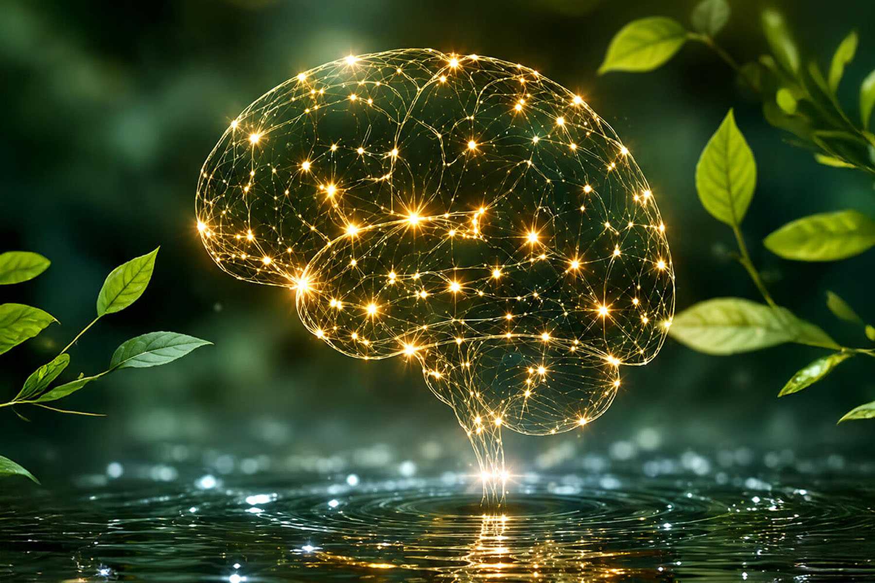 a graphic design of brain activity over a puddle of water
