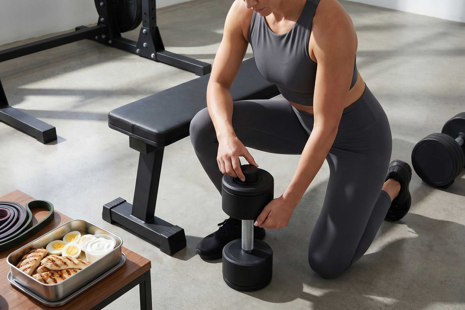 a woman lifting weights
