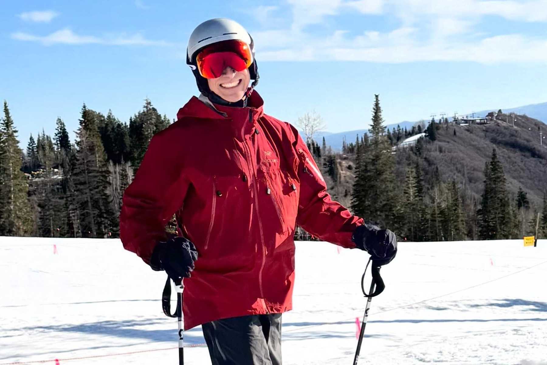 a woman hiking in the snow