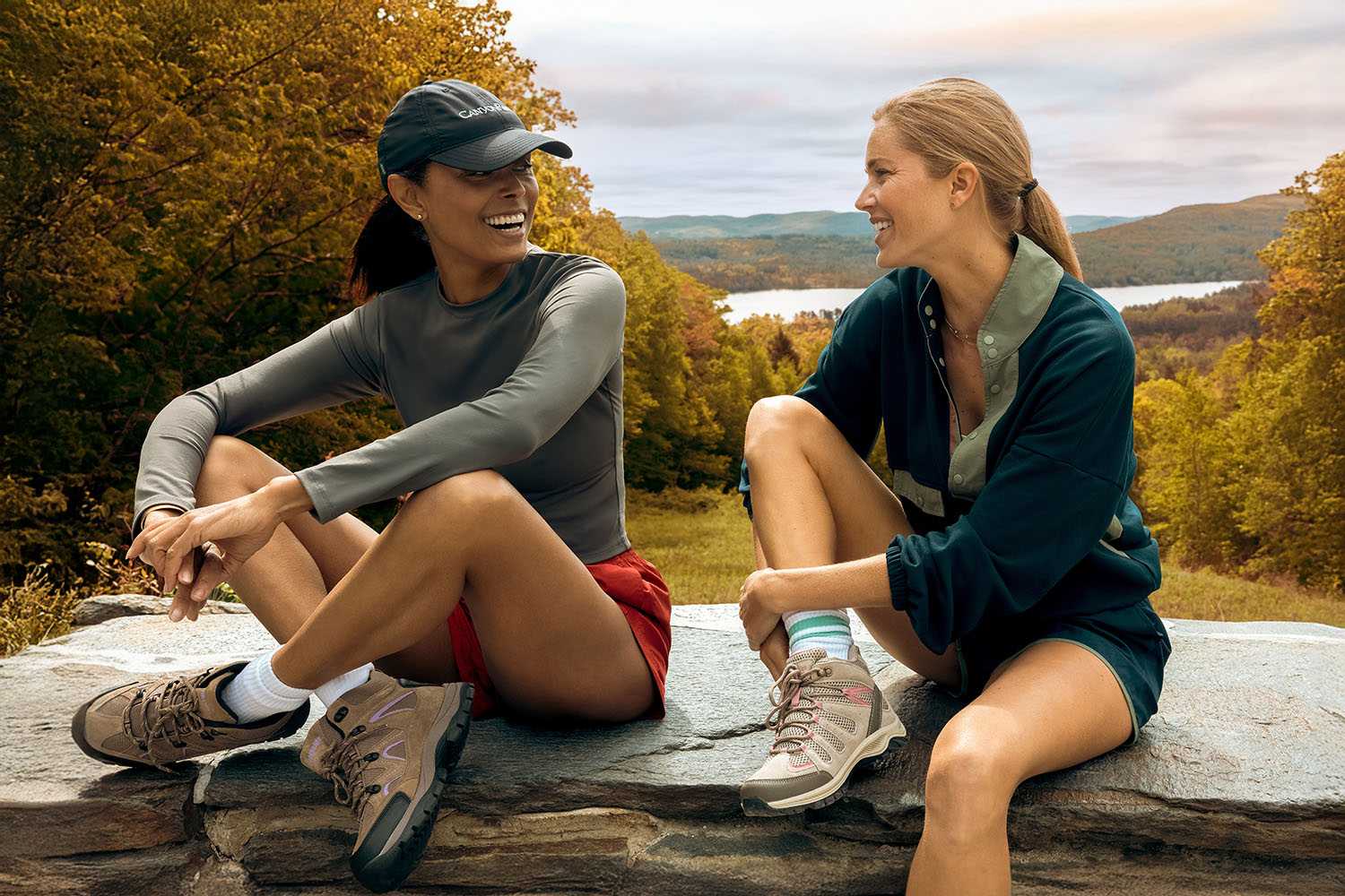 two women sitting together in the Berkshire forest at the Canyon Ranch Lenox Resort