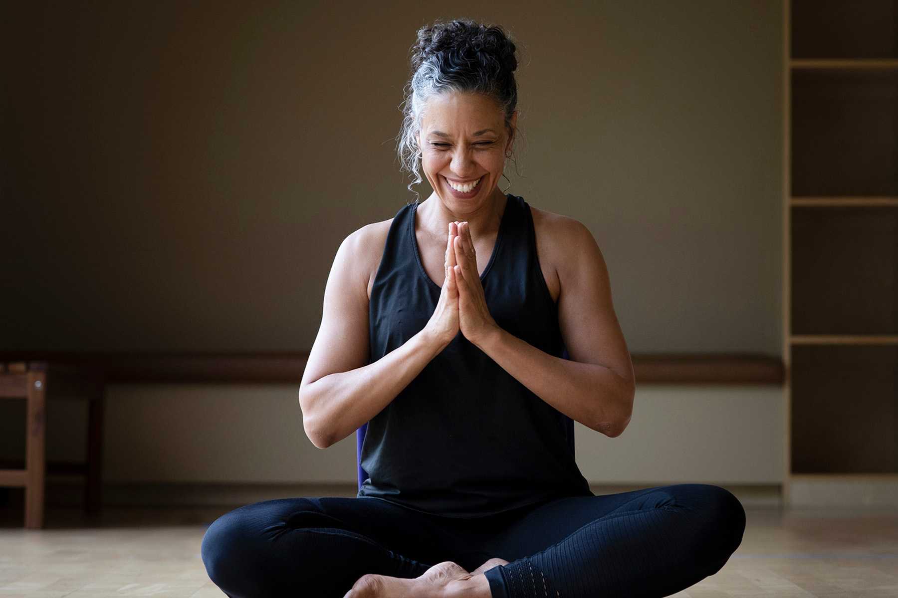 a woman doing yoga