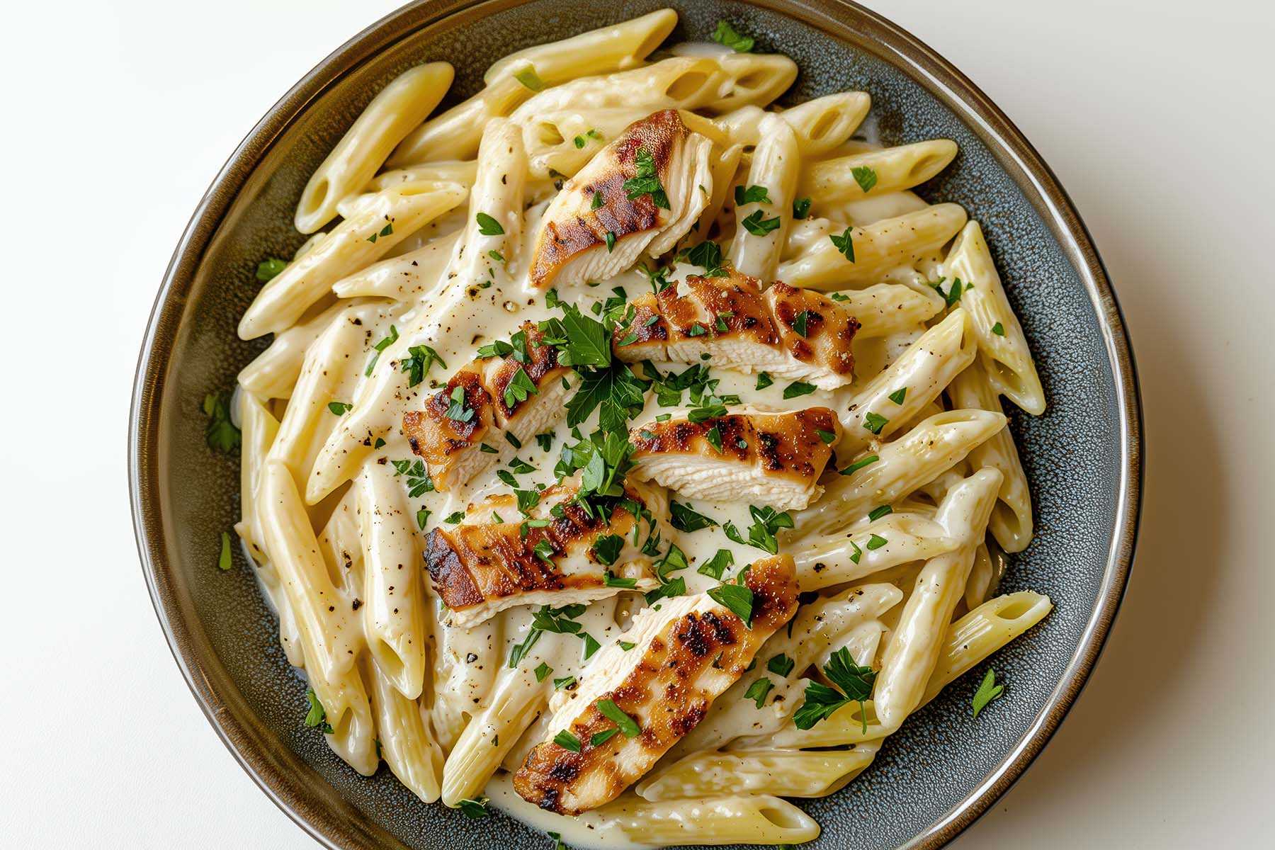 a plate of creamy greek yogurt pasta