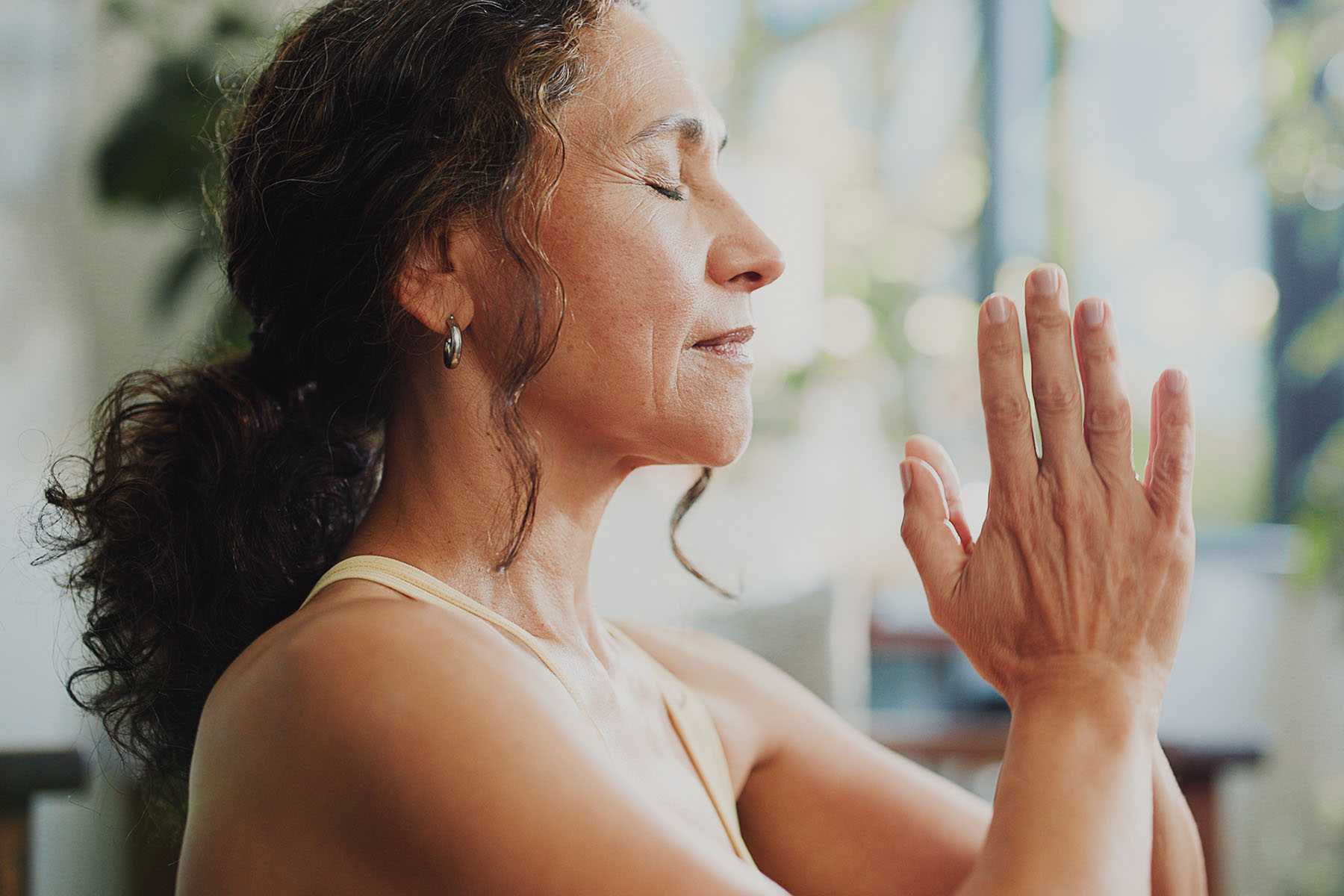 a woman meditating