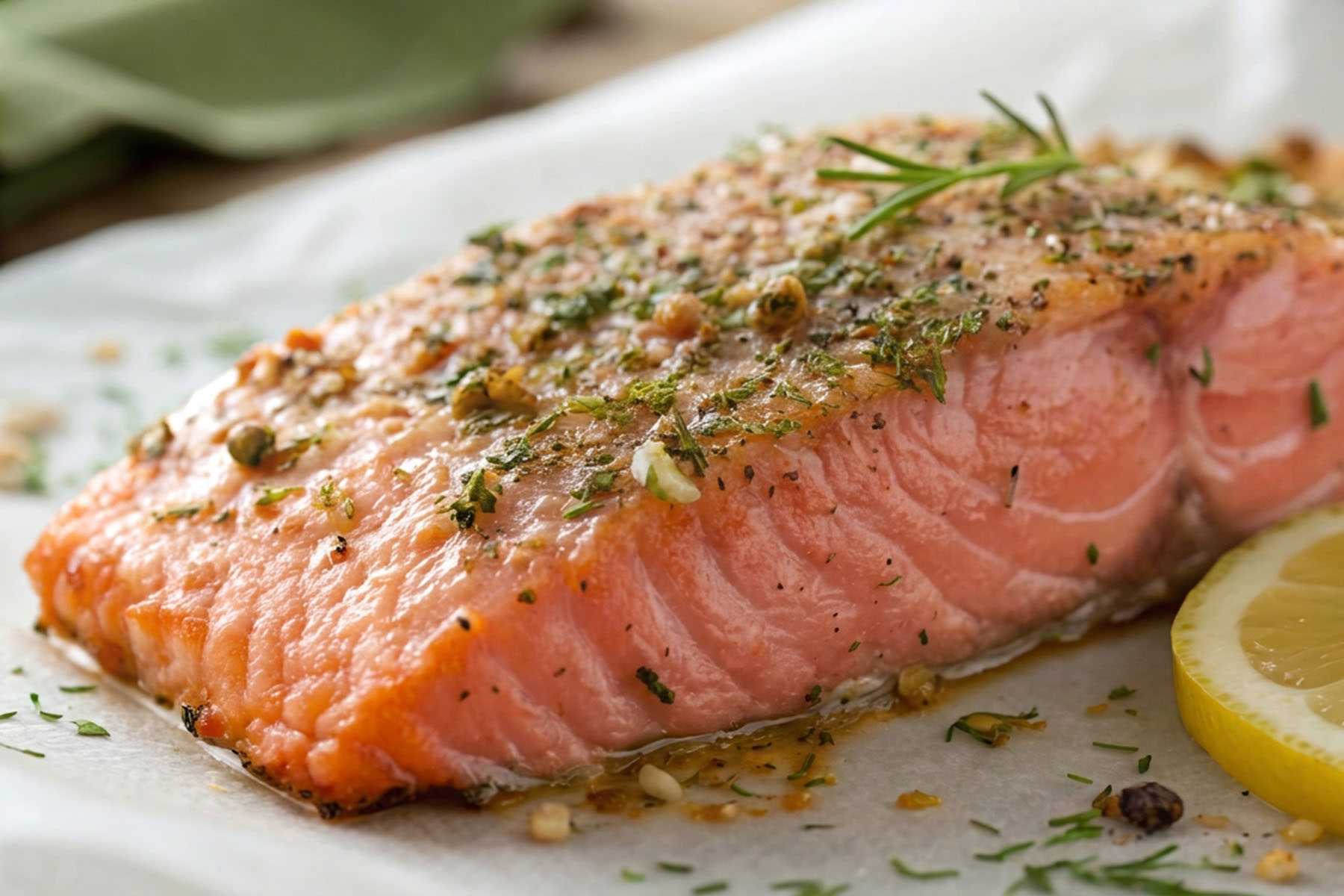 Plate with Herb-Crusted Salmon 