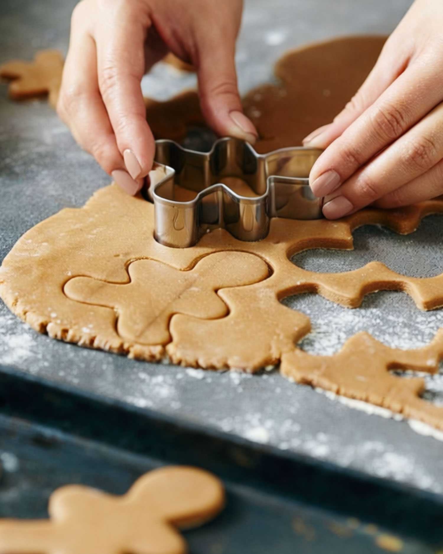 Woman Cutting Cookie Dough wth Cookie Cutter