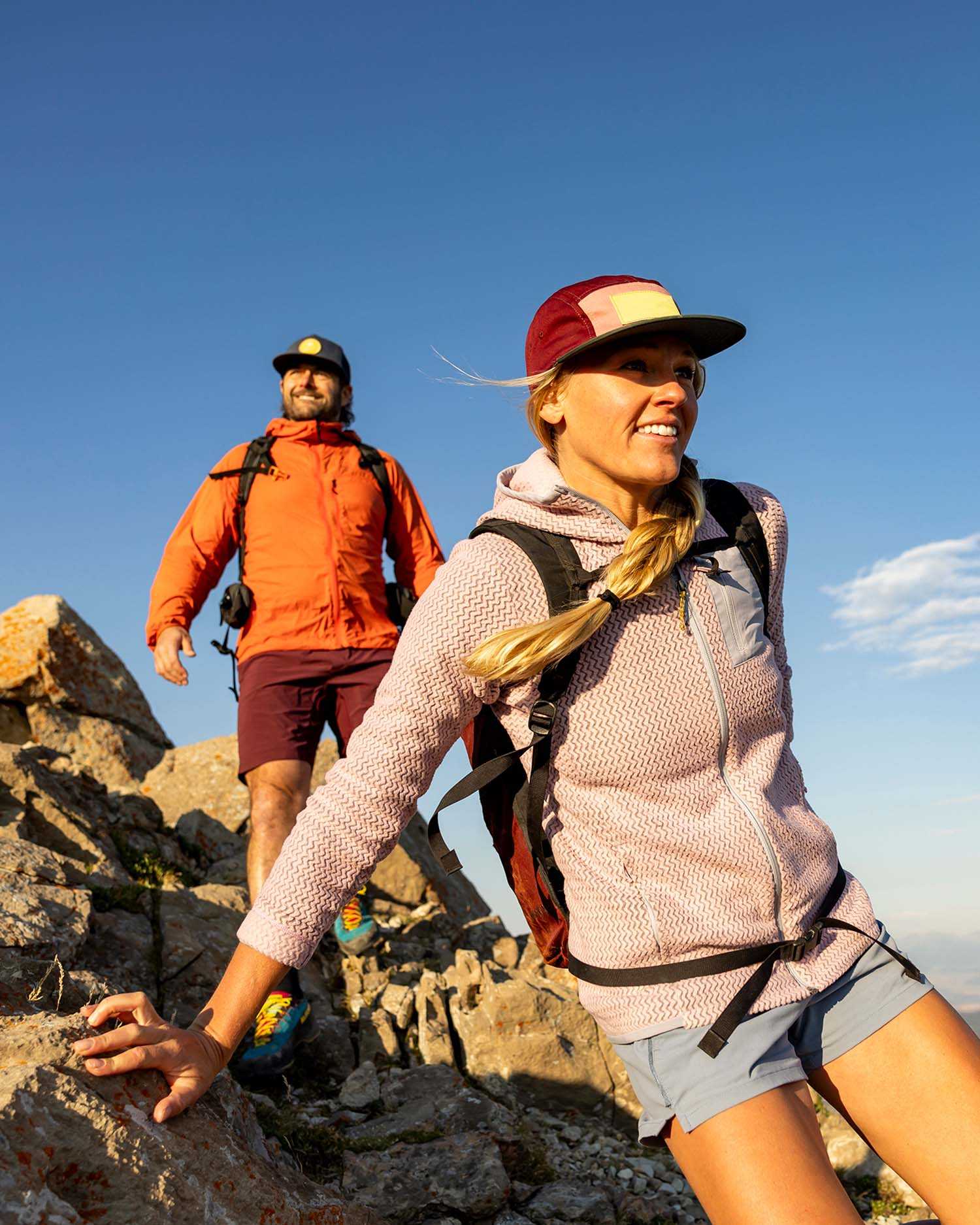 Three women hiking in the desert