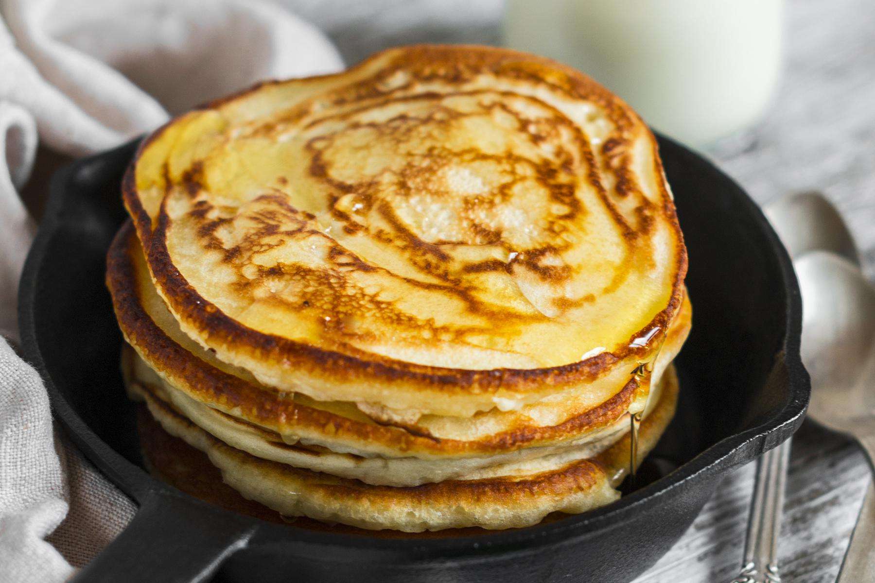 Stack of peanut butter protein pancakes.