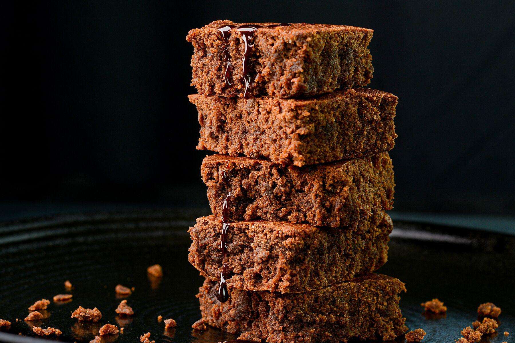 Stack of brownies.