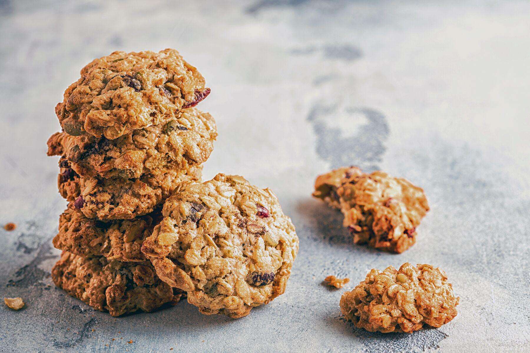 Stack of oatmeal cookies.