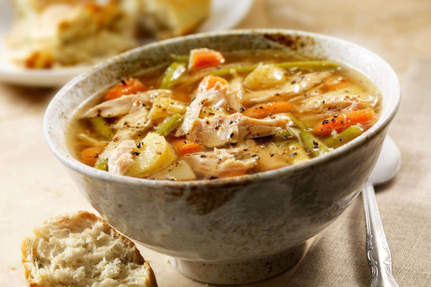 Bowl of turkey soup.