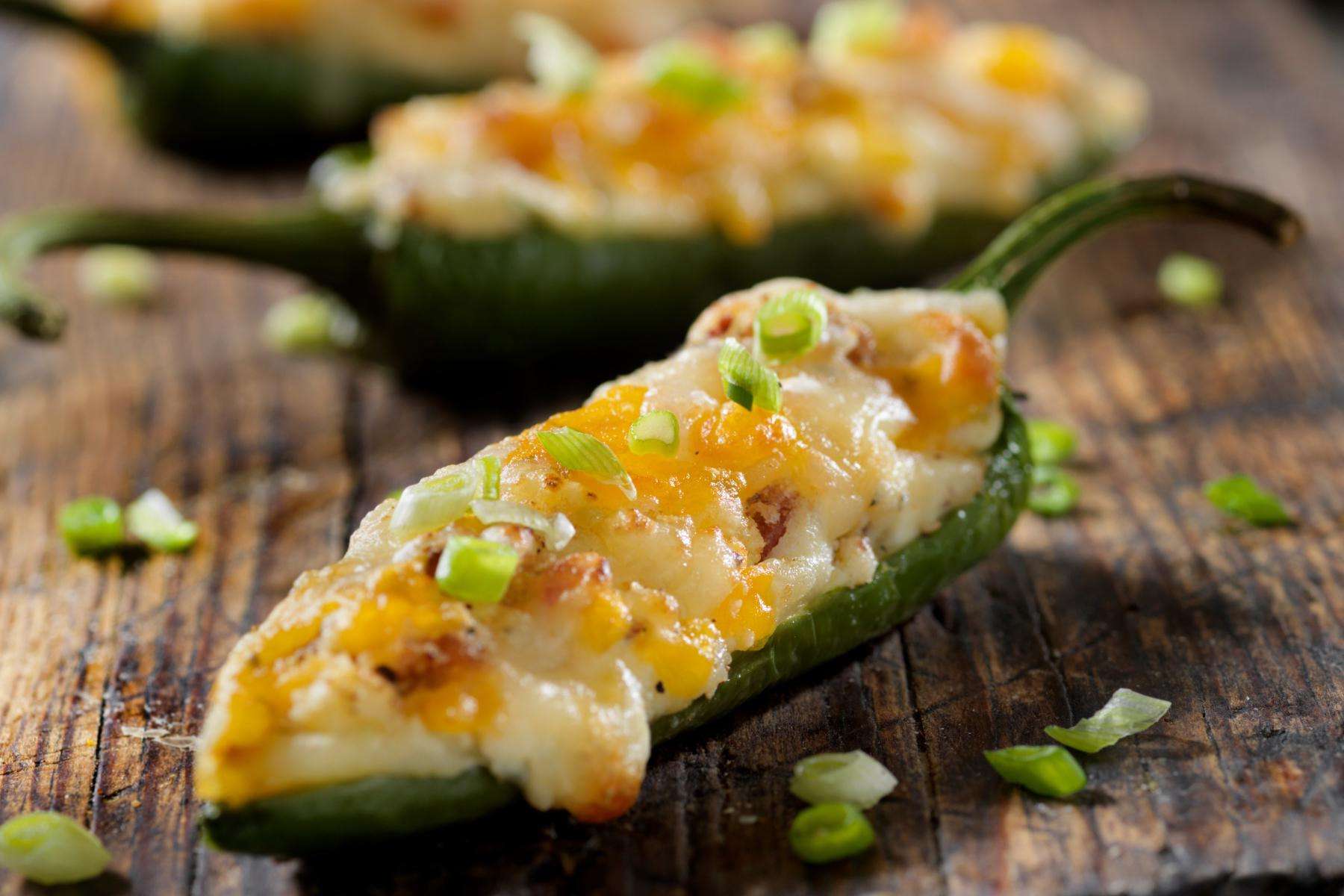 Close-up of shrimp chili relleno.