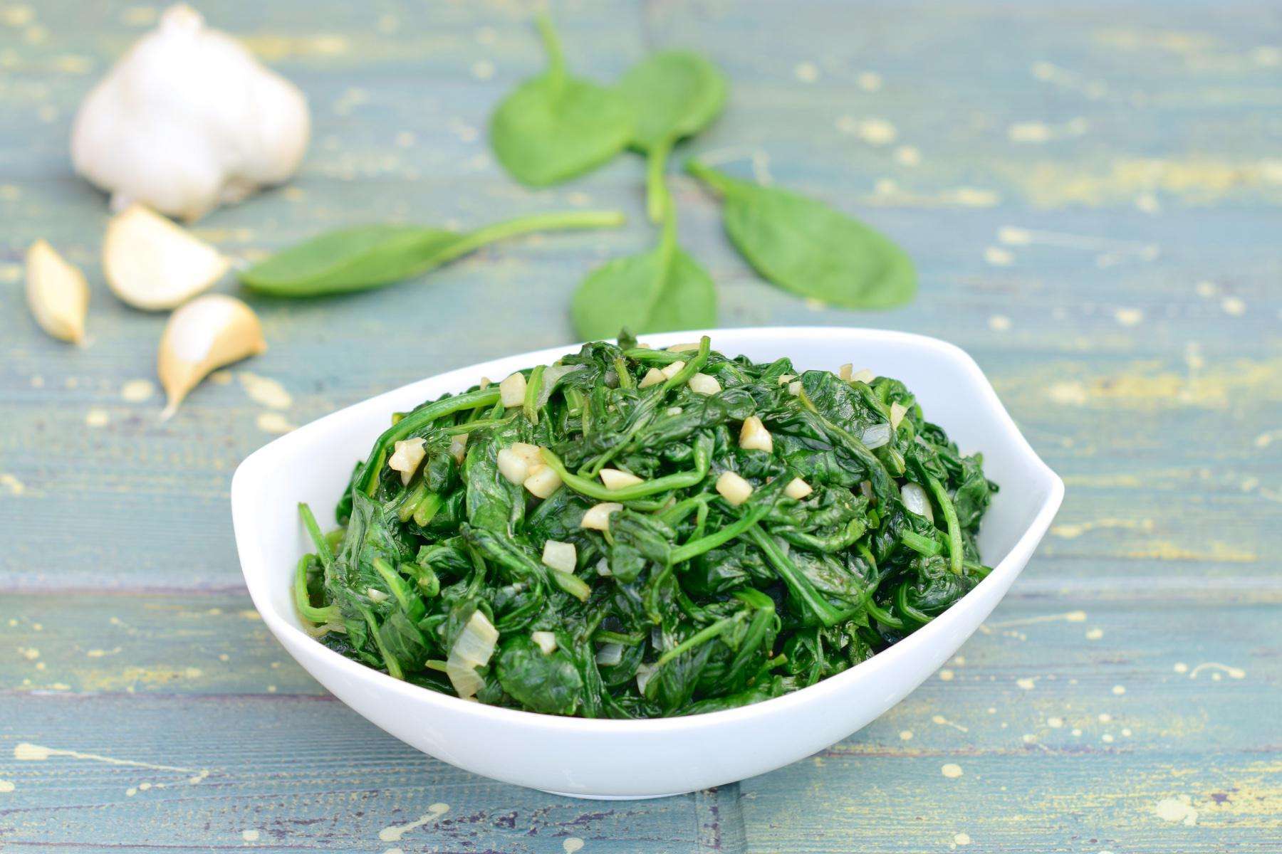 Dish of sautéed spinach.