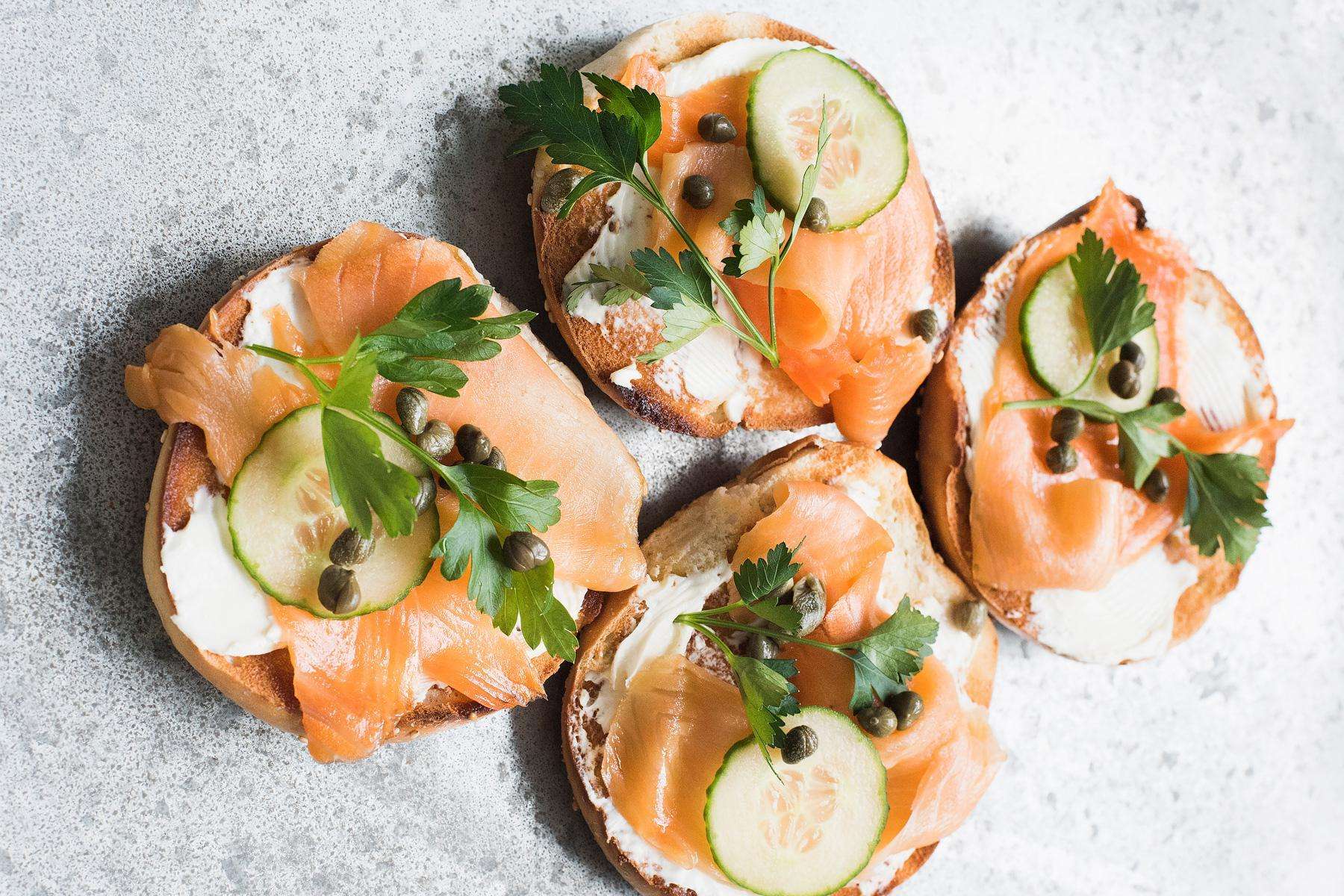 A meal with cucumbers and salmon