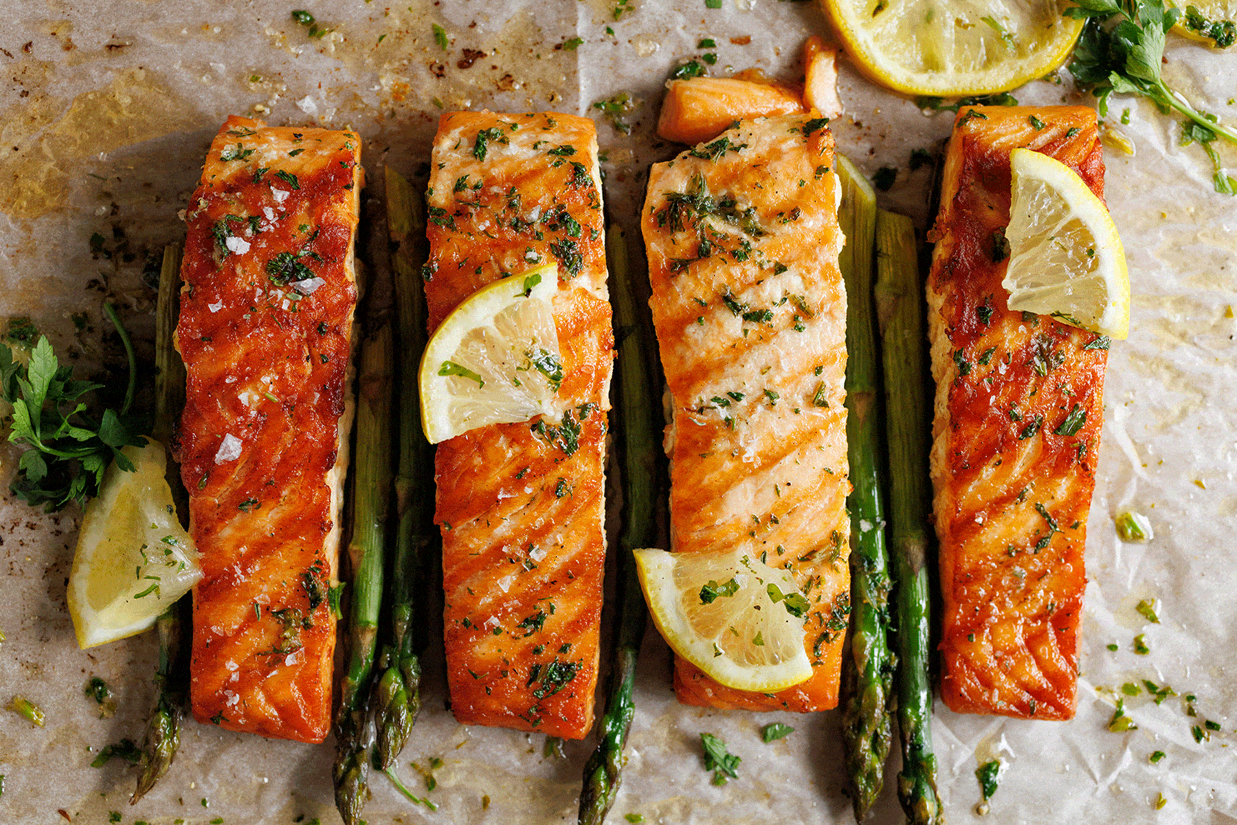 a rotating image of Lemon Grilled Salmon and Garden Tabbouleh