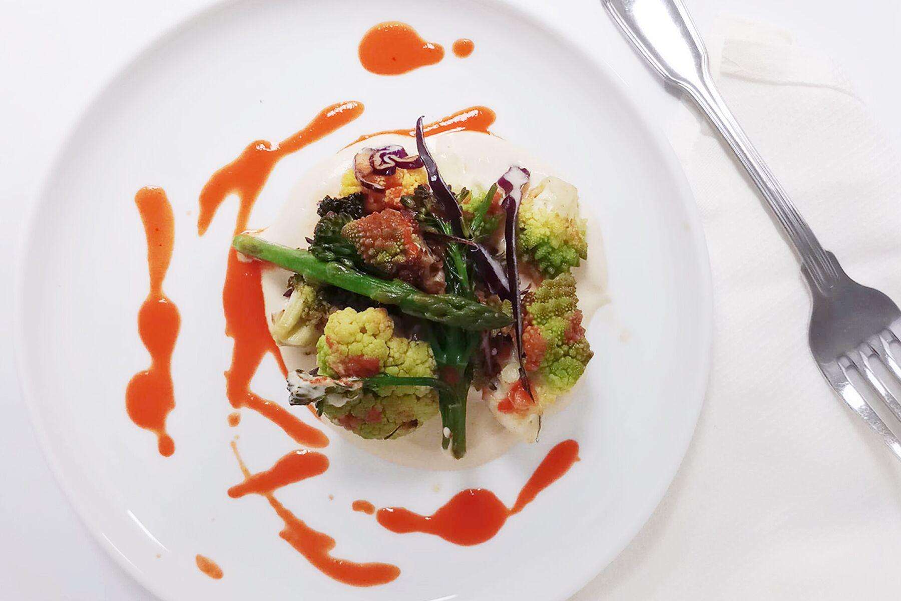 Roasted Brassica presented artistically on a platter