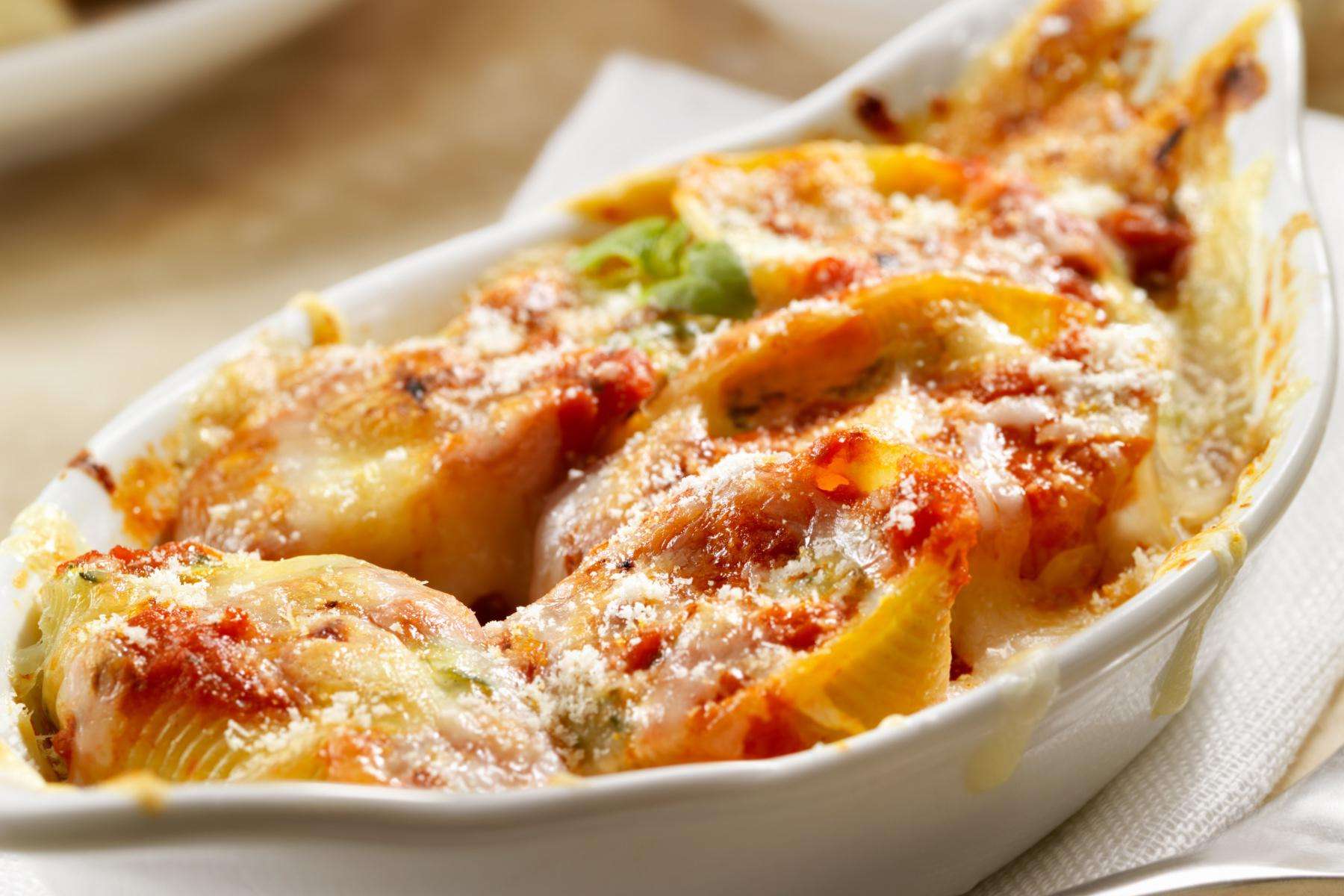 A plate of shrimp and goat cheese stuffed shells.