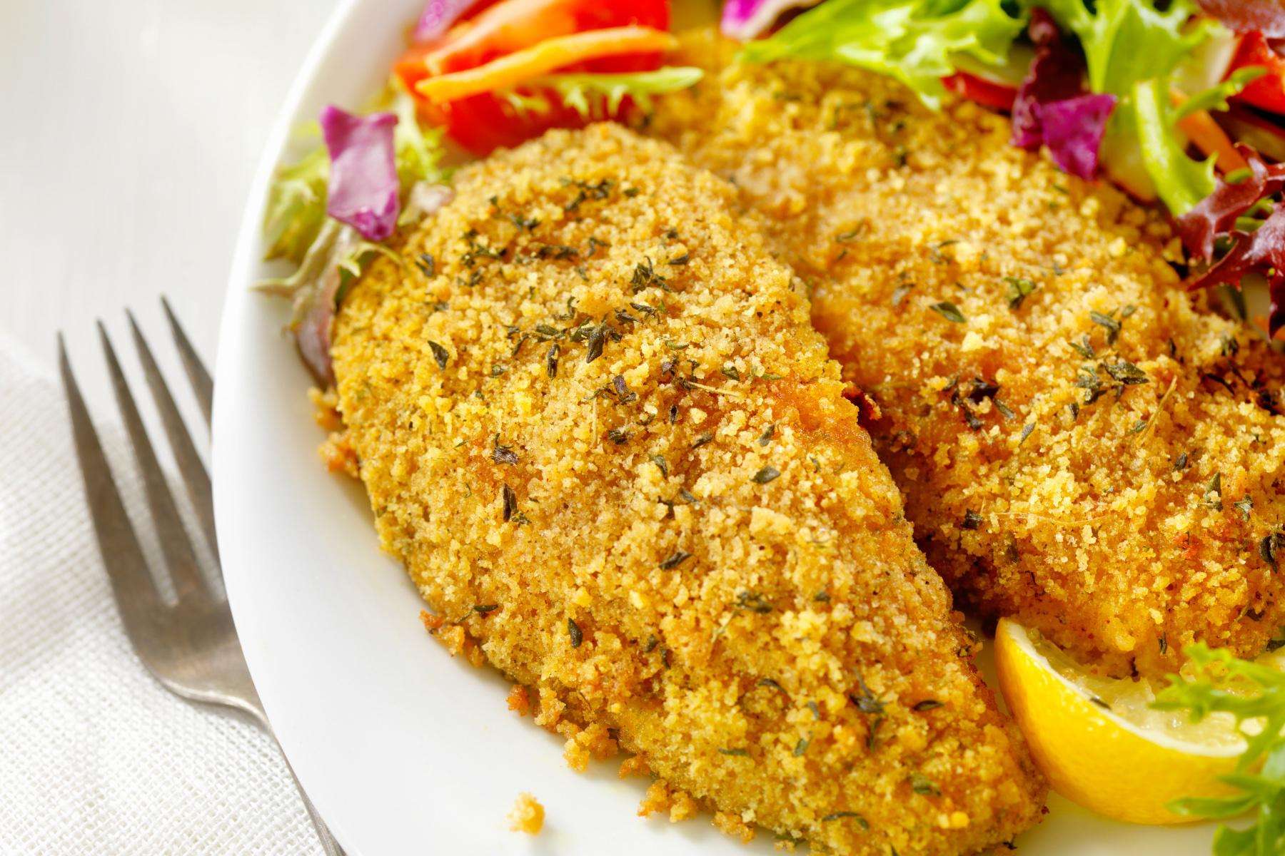 Close-up of tortilla crusted sea bass.